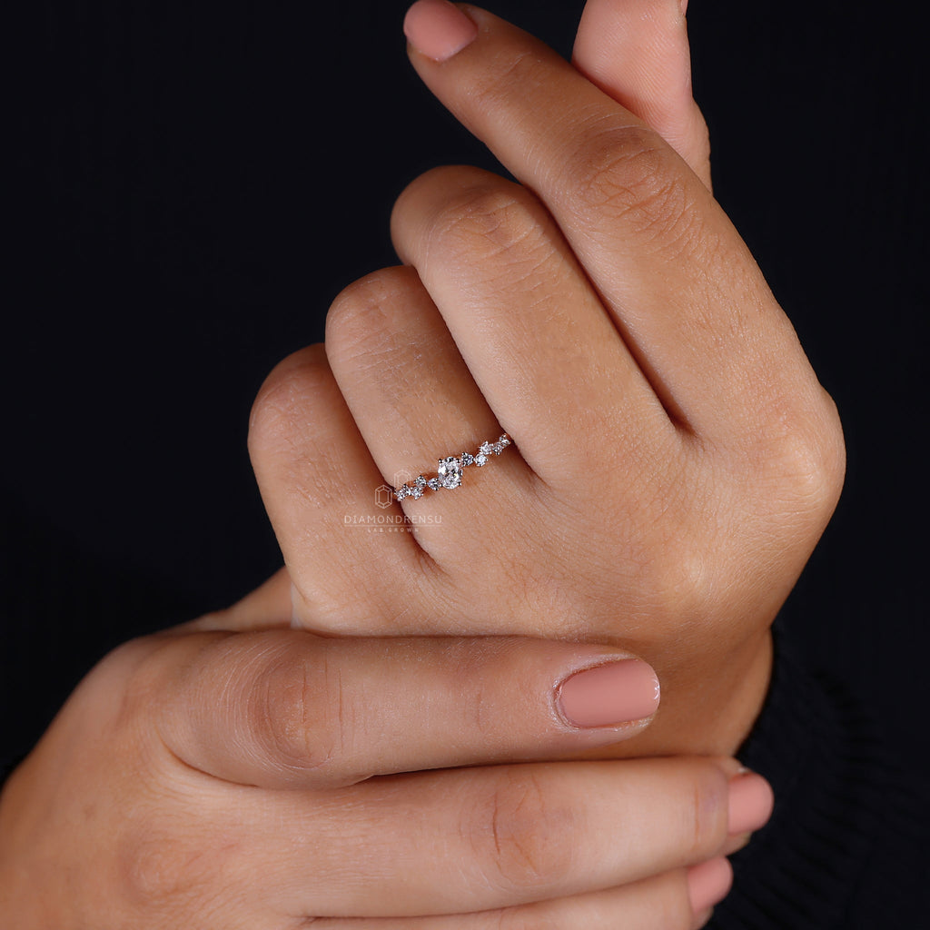 Emerald and Pear Cut Lab Grown Diamond Engagement Ring for Her