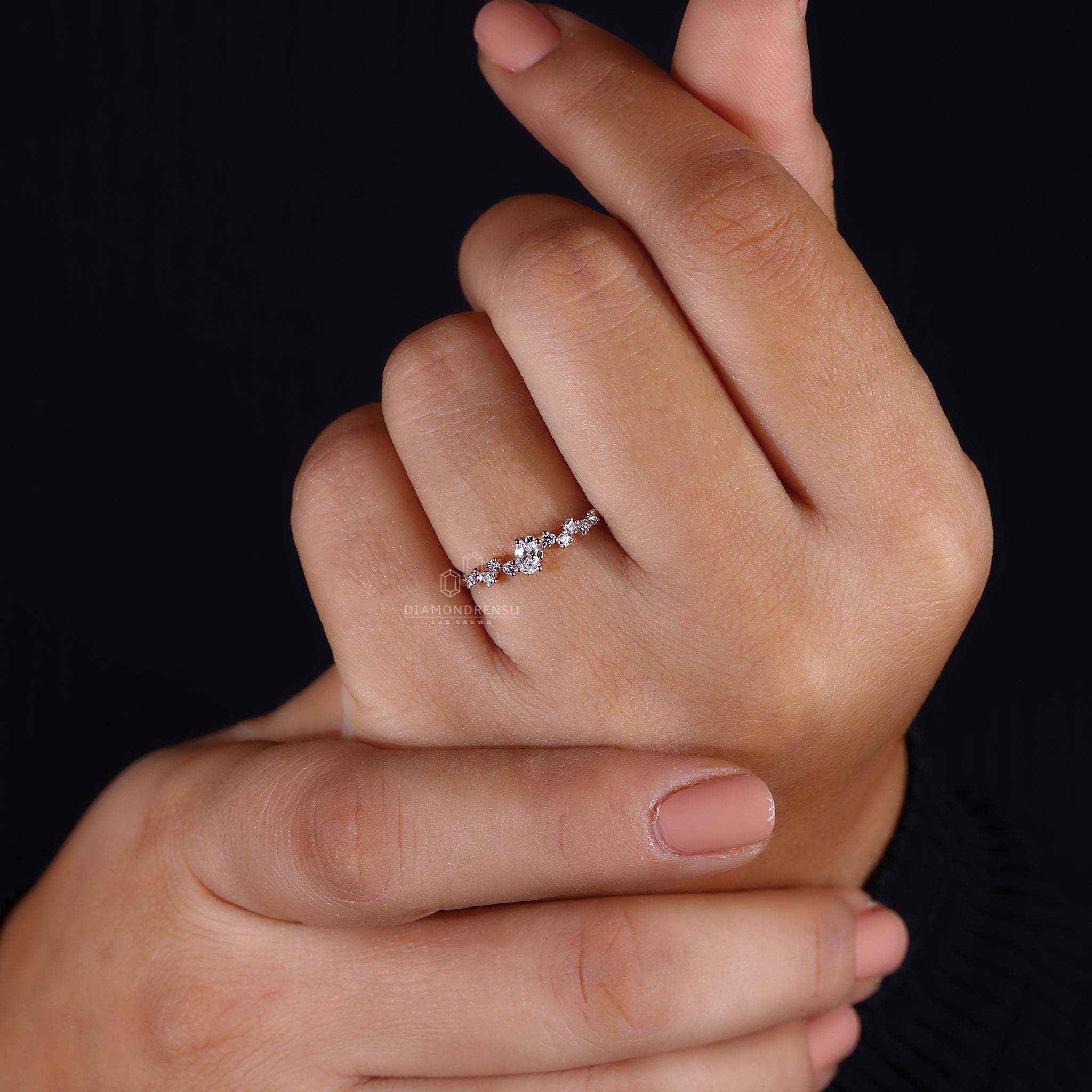 Emerald and Pear Cut Lab Grown Diamond Engagement Ring for Her
