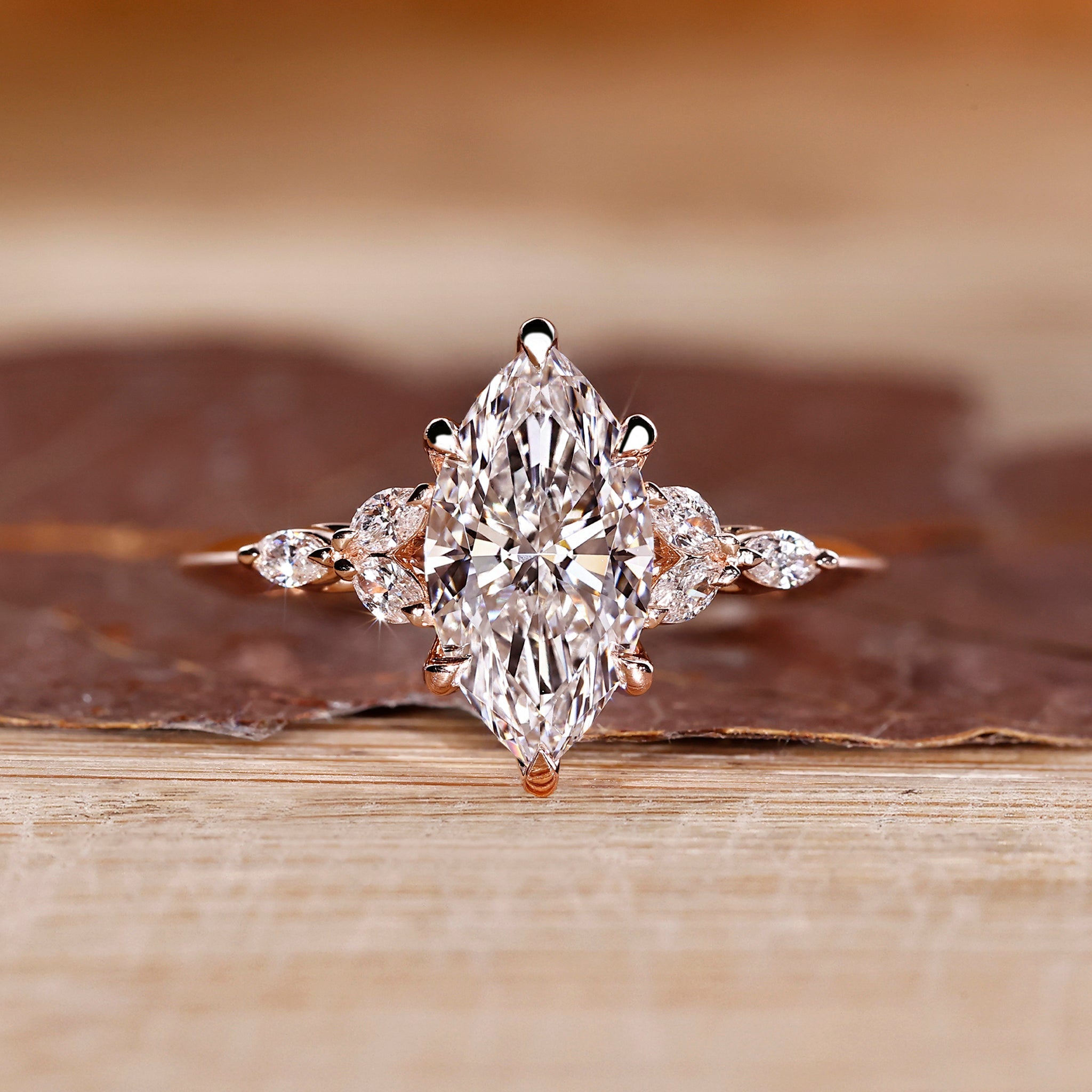 1 - 2 CT Marquise Shaped Diamond Ring with Marquise Side Stone