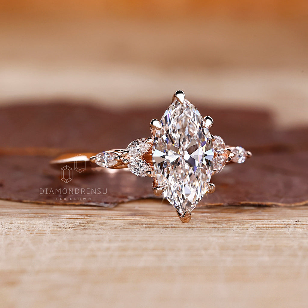 1 - 2 CT Marquise Shaped Diamond Ring with Marquise Side Stone