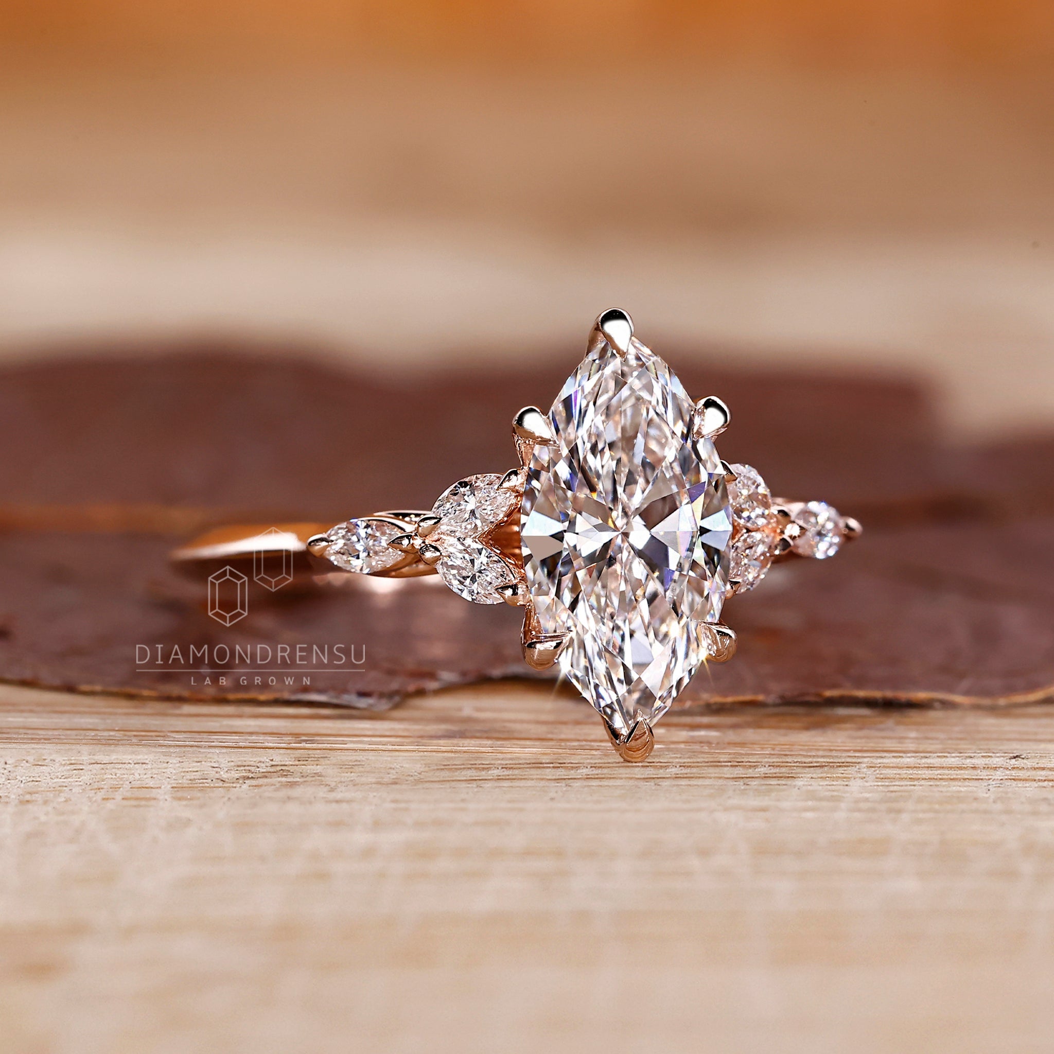 1 - 2 CT Marquise Shaped Diamond Ring with Marquise Side Stone