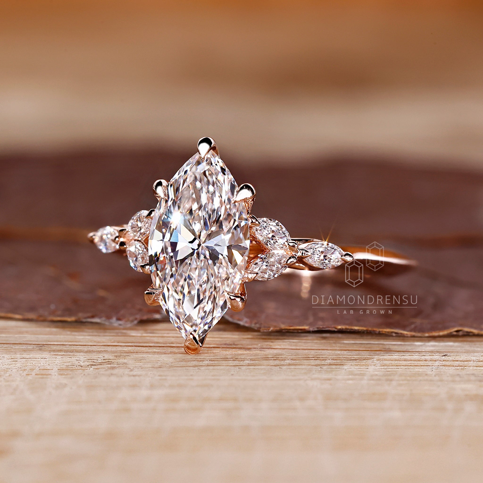 1 - 2 CT Marquise Shaped Diamond Ring with Marquise Side Stone