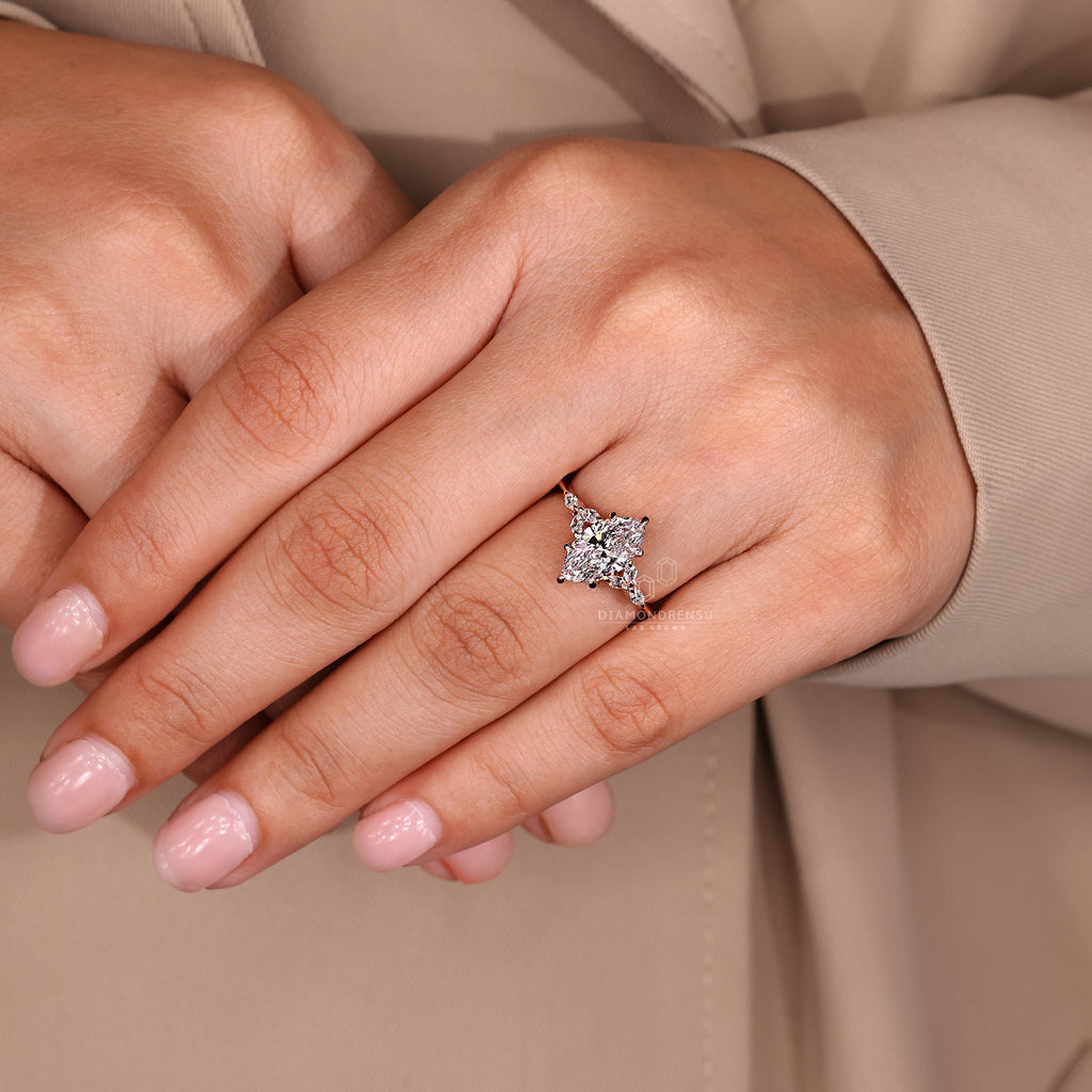 1 - 2 CT Marquise Shaped Diamond Ring with Marquise Side Stone