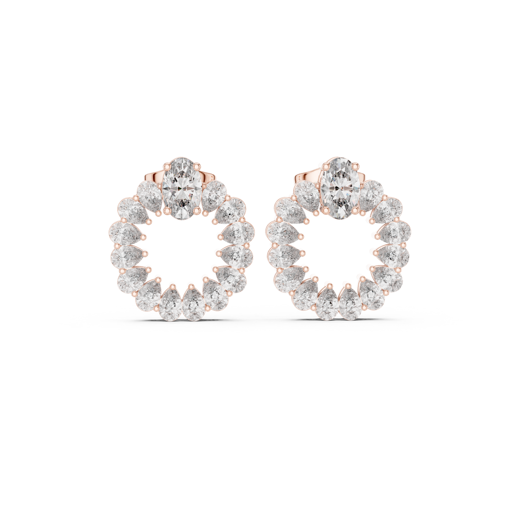 Pear Diamond Open Circle Stud Earrings