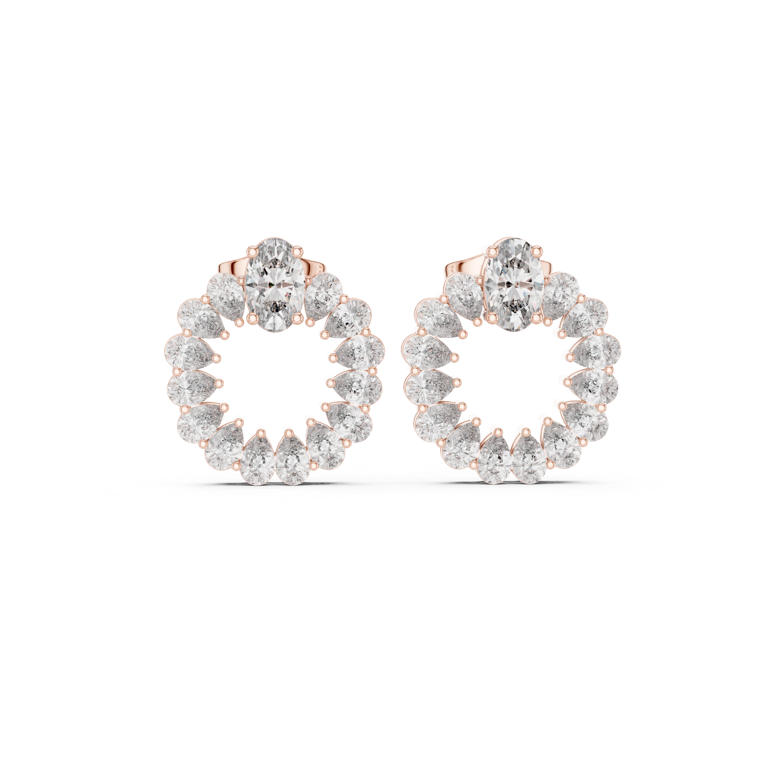 Pear Diamond Open Circle Stud Earrings