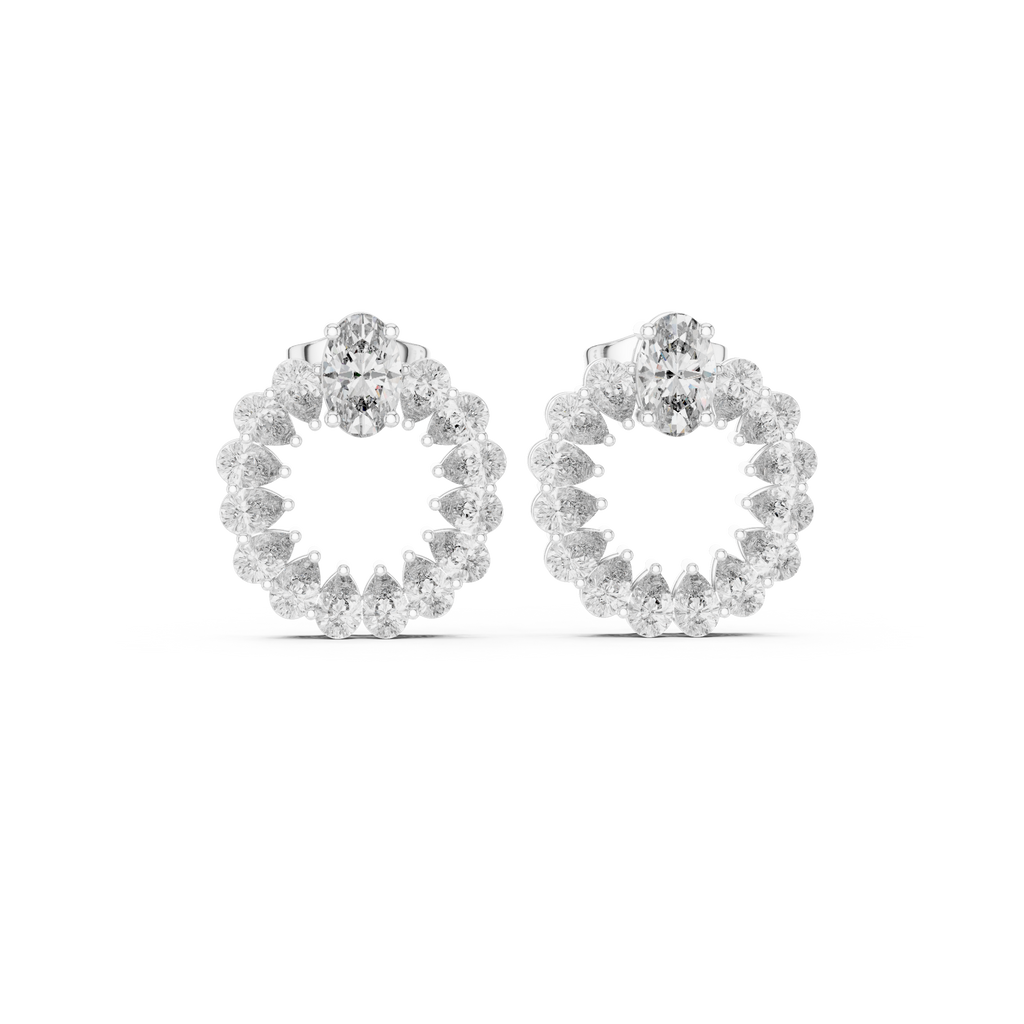 Pear Diamond Open Circle Stud Earrings