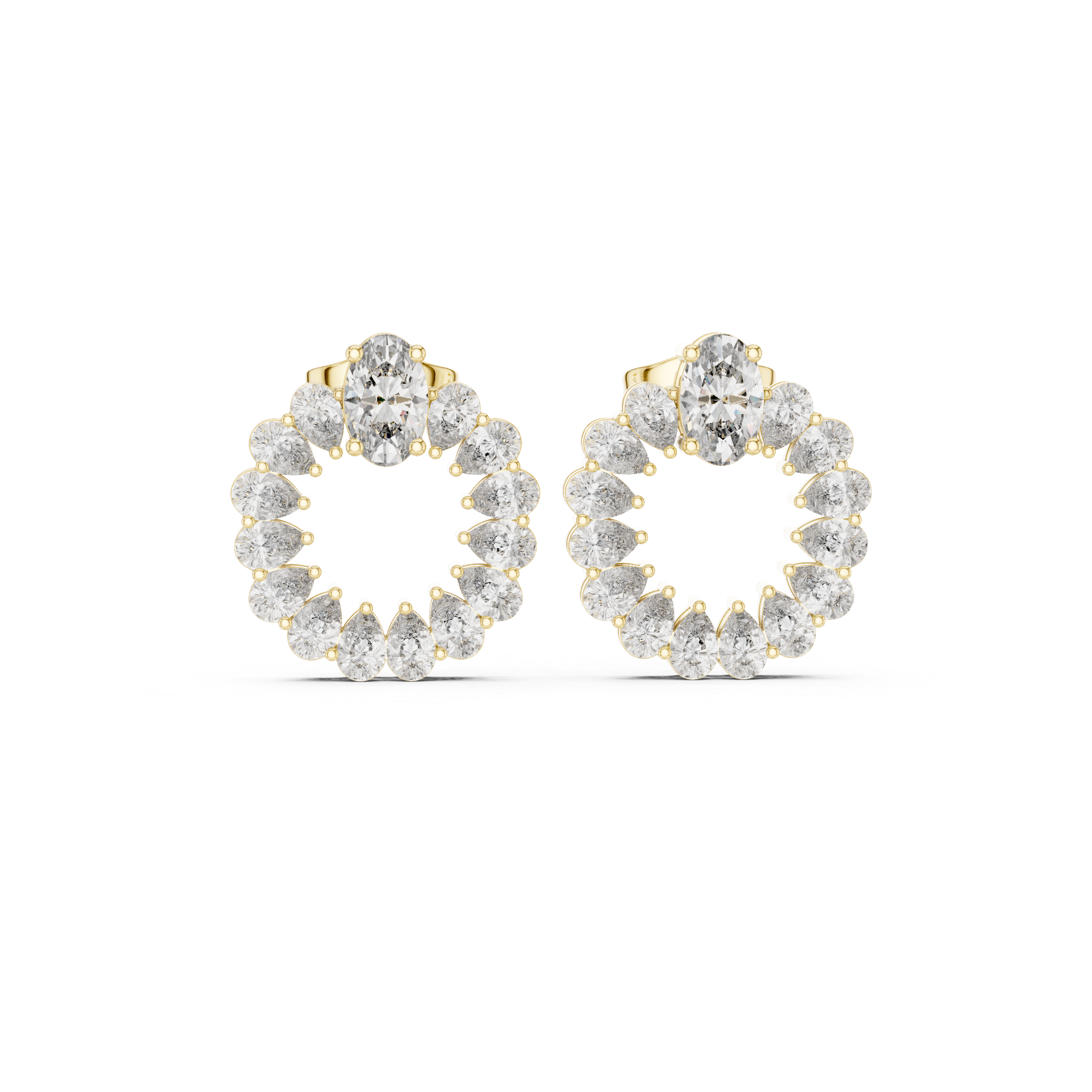Pear Diamond Open Circle Stud Earrings