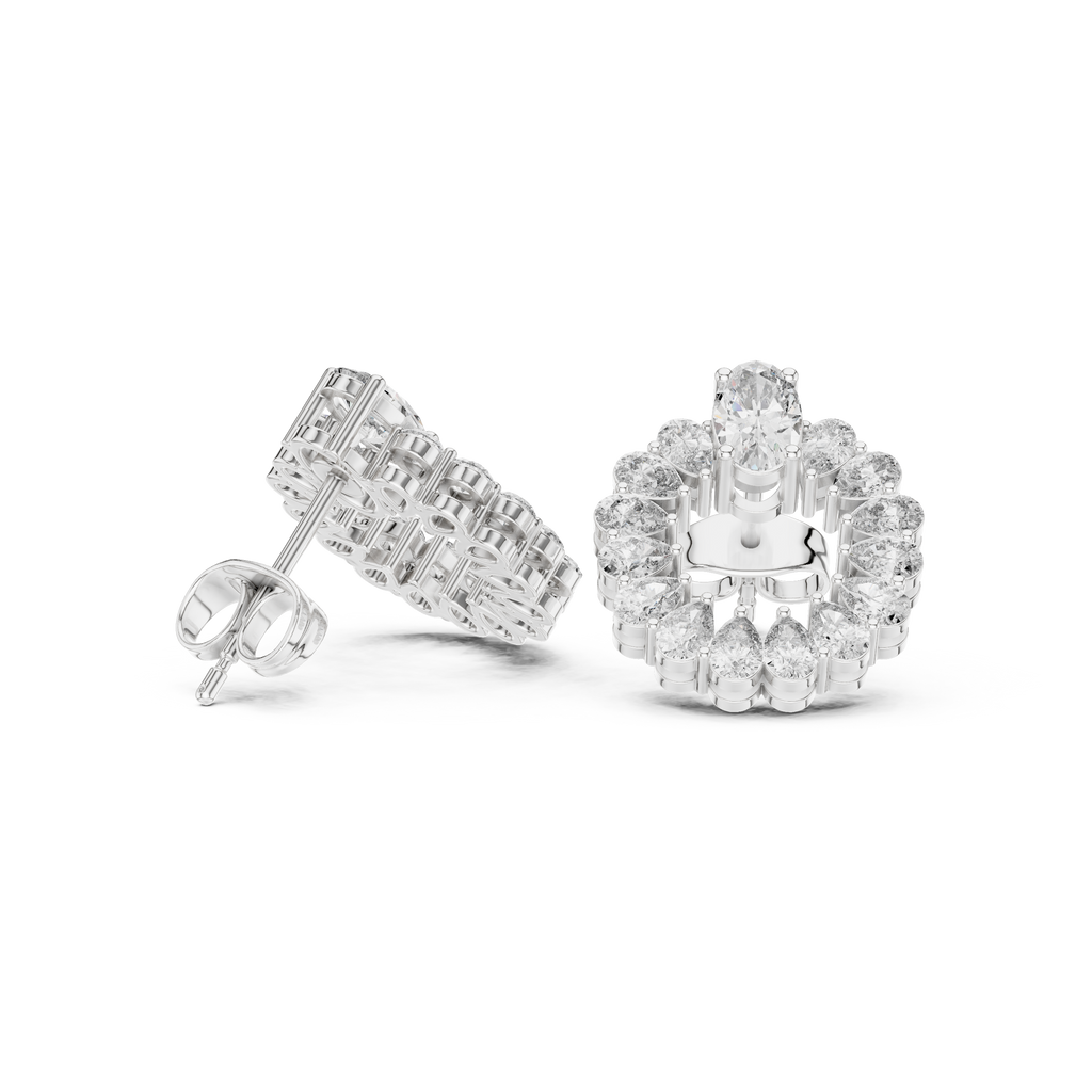 Pear Diamond Open Circle Stud Earrings