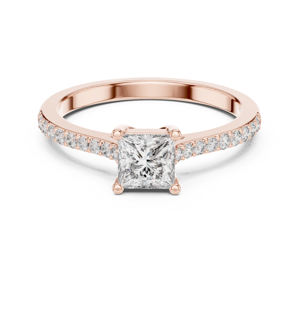 Princess Cut Diamond Engagement Ring with Pavé Band