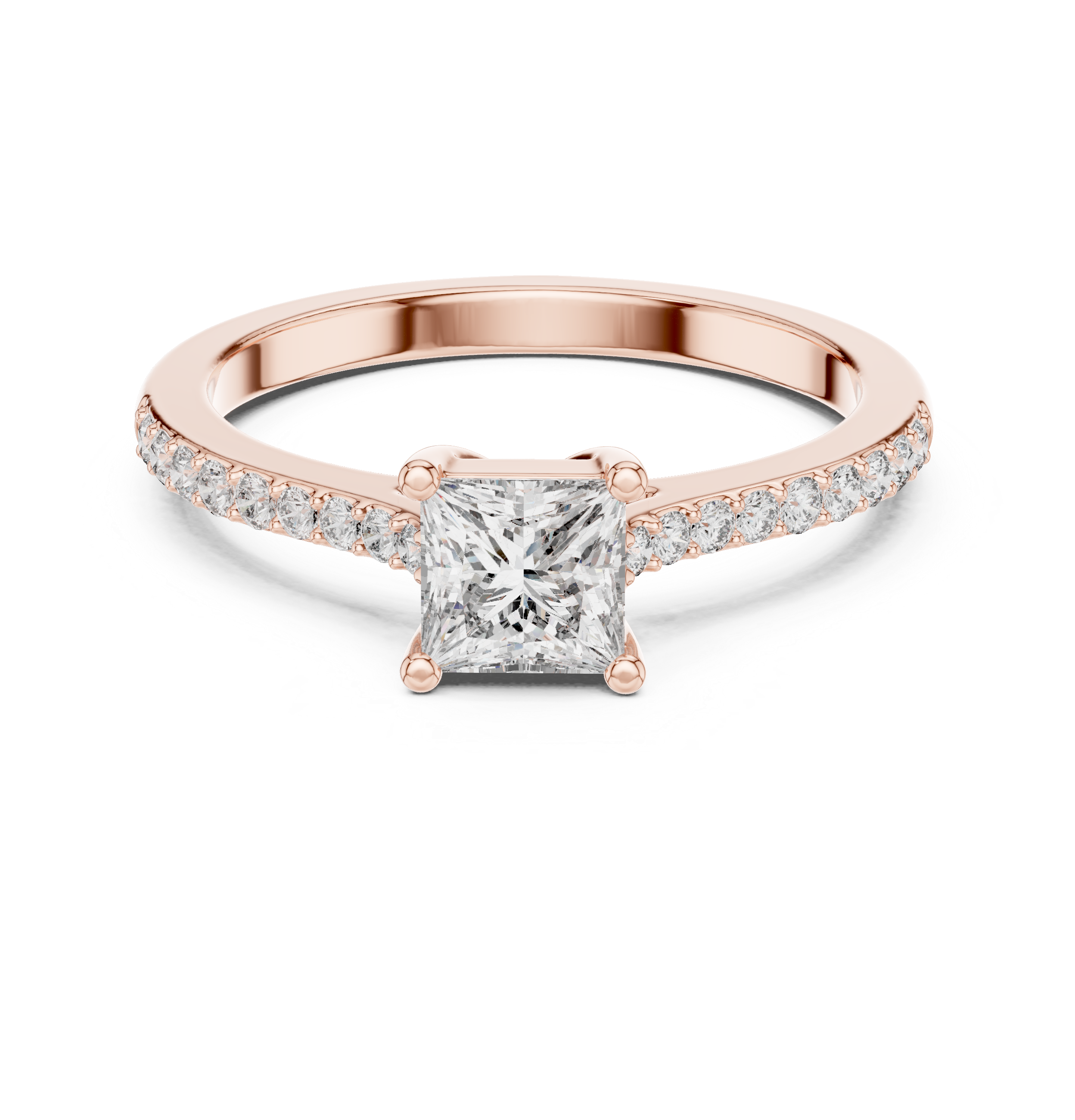 Princess Cut Diamond Engagement Ring with Pavé Band