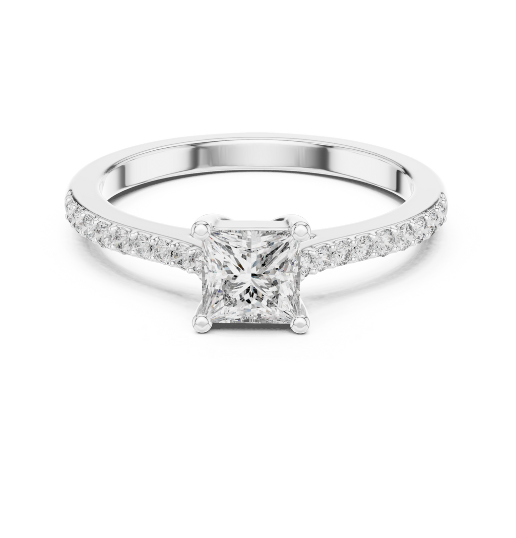 Princess Cut Diamond Engagement Ring with Pavé Band