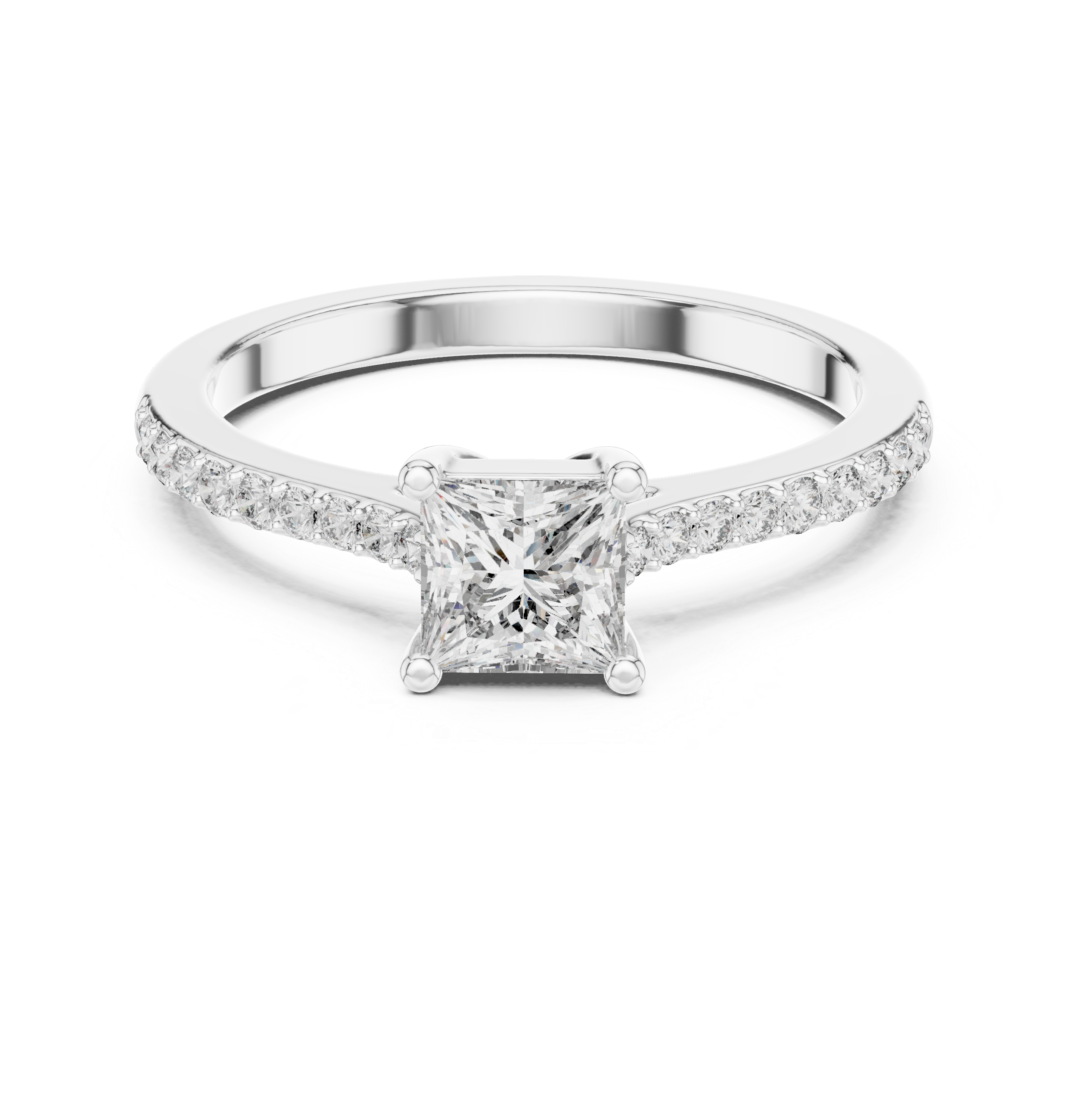 Princess Cut Diamond Engagement Ring with Pavé Band