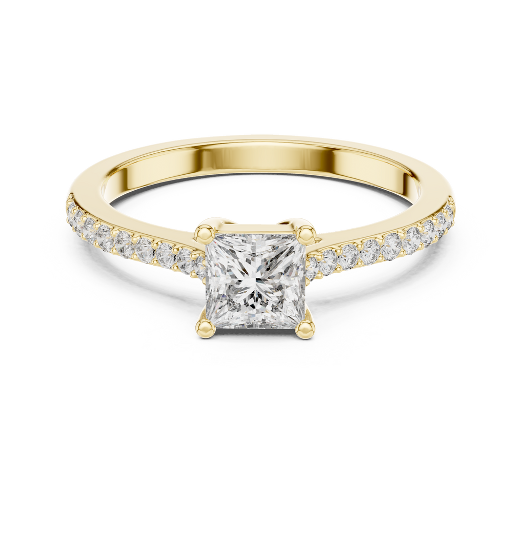 Princess Cut Diamond Engagement Ring with Pavé Band
