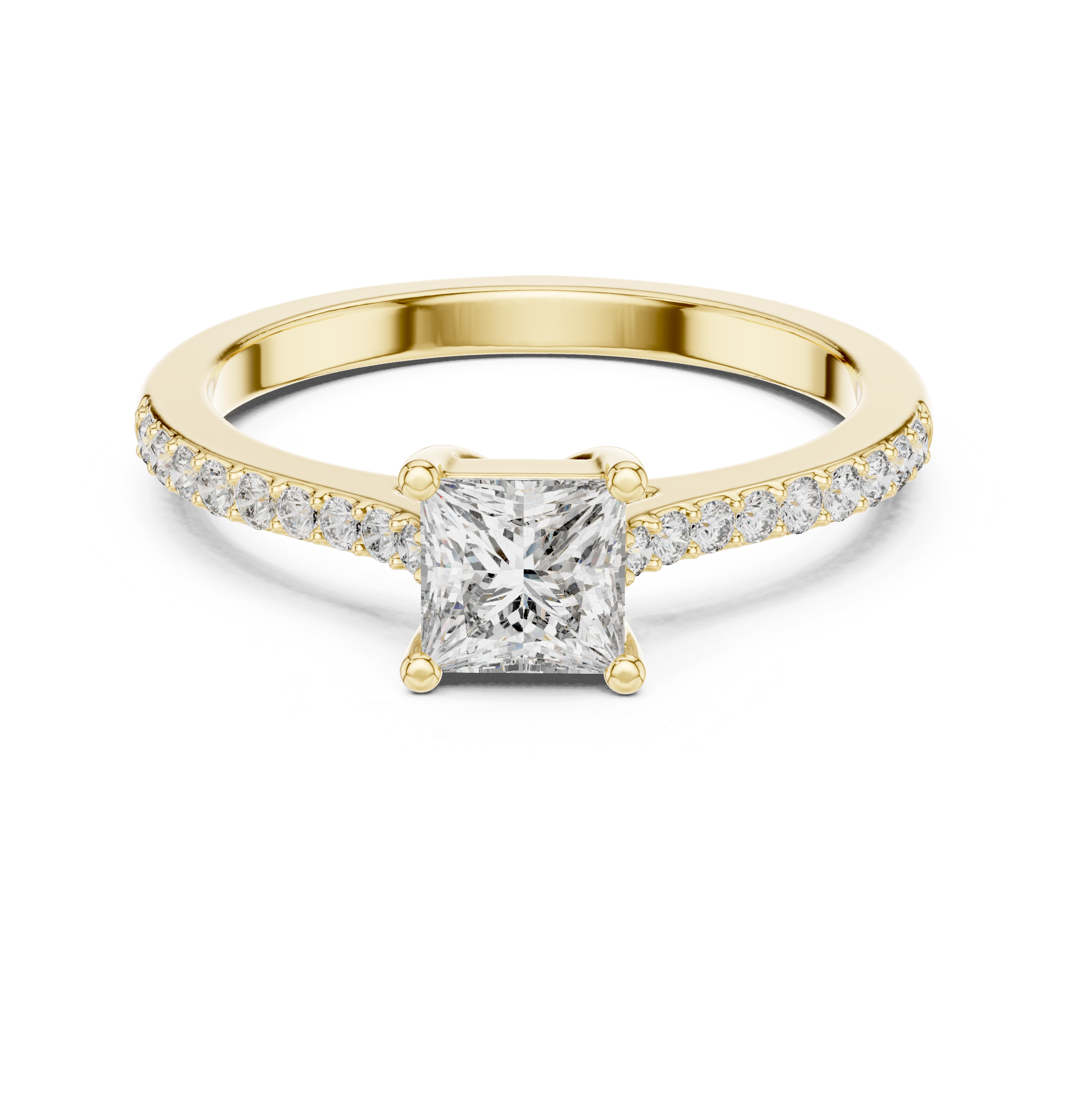 Princess Cut Diamond Engagement Ring with Pavé Band
