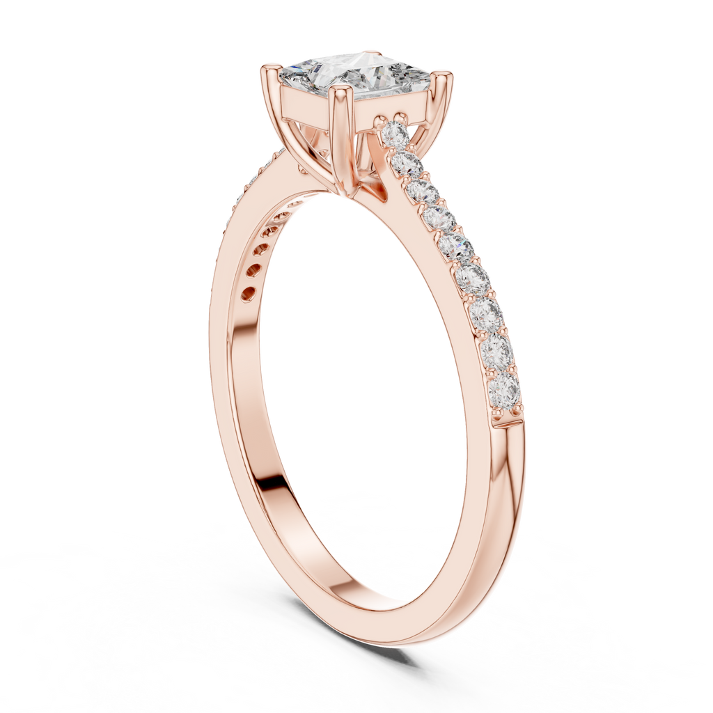 Princess Cut Diamond Engagement Ring with Pavé Band