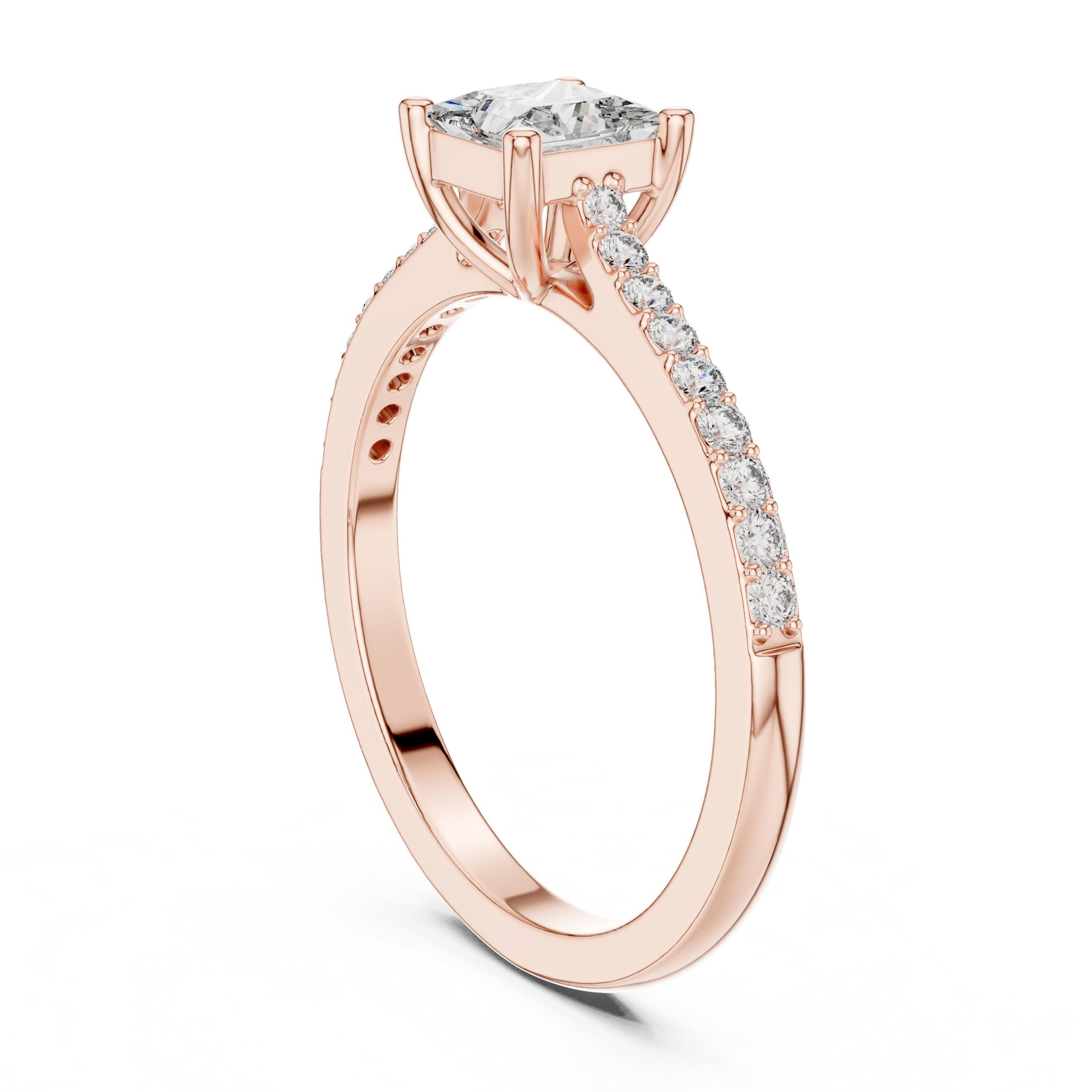 Princess Cut Diamond Engagement Ring with Pavé Band