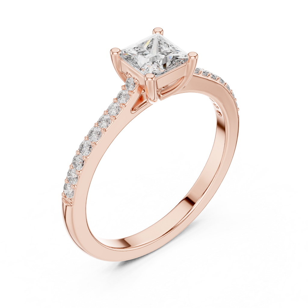 Princess Cut Diamond Engagement Ring with Pavé Band