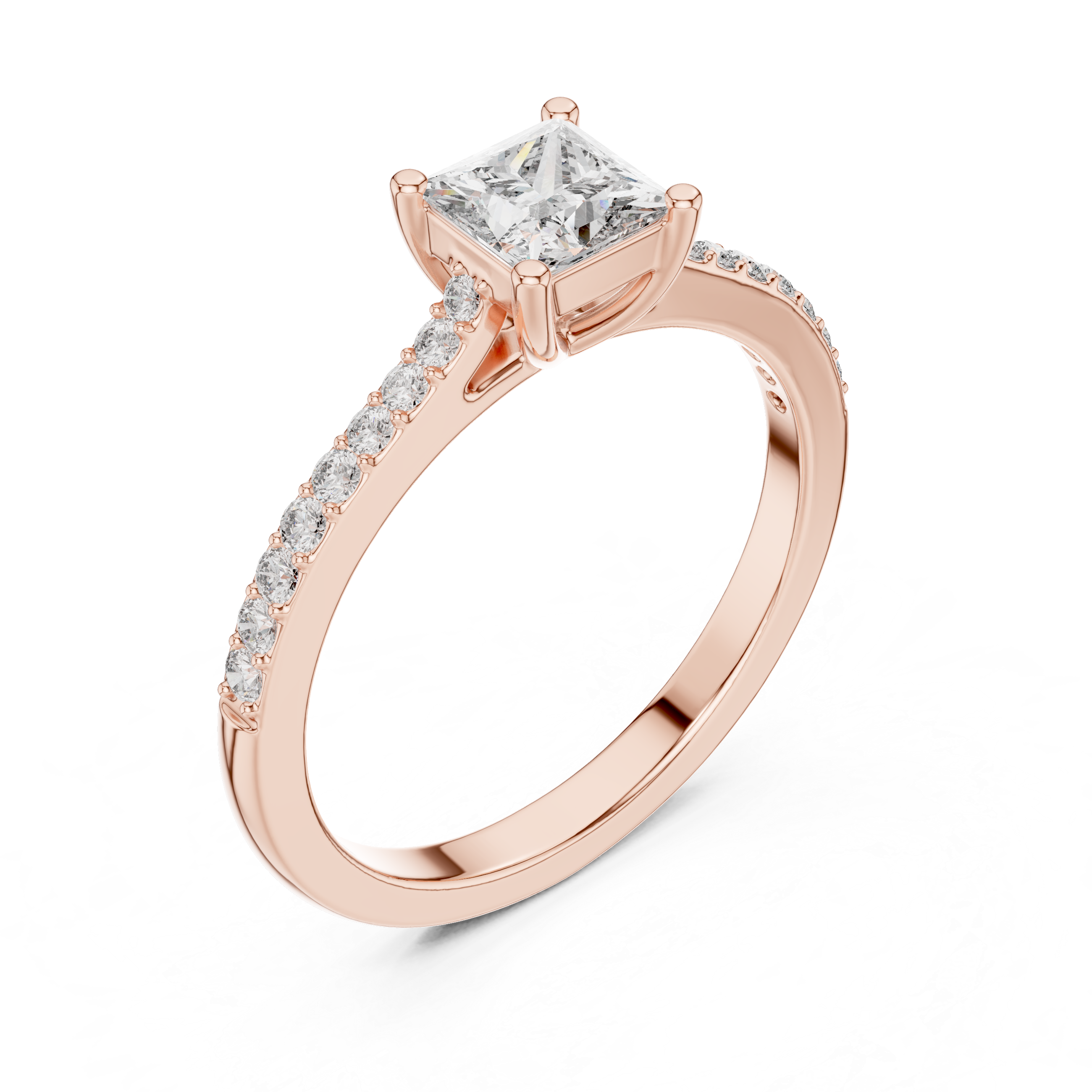 Princess Cut Diamond Engagement Ring with Pavé Band