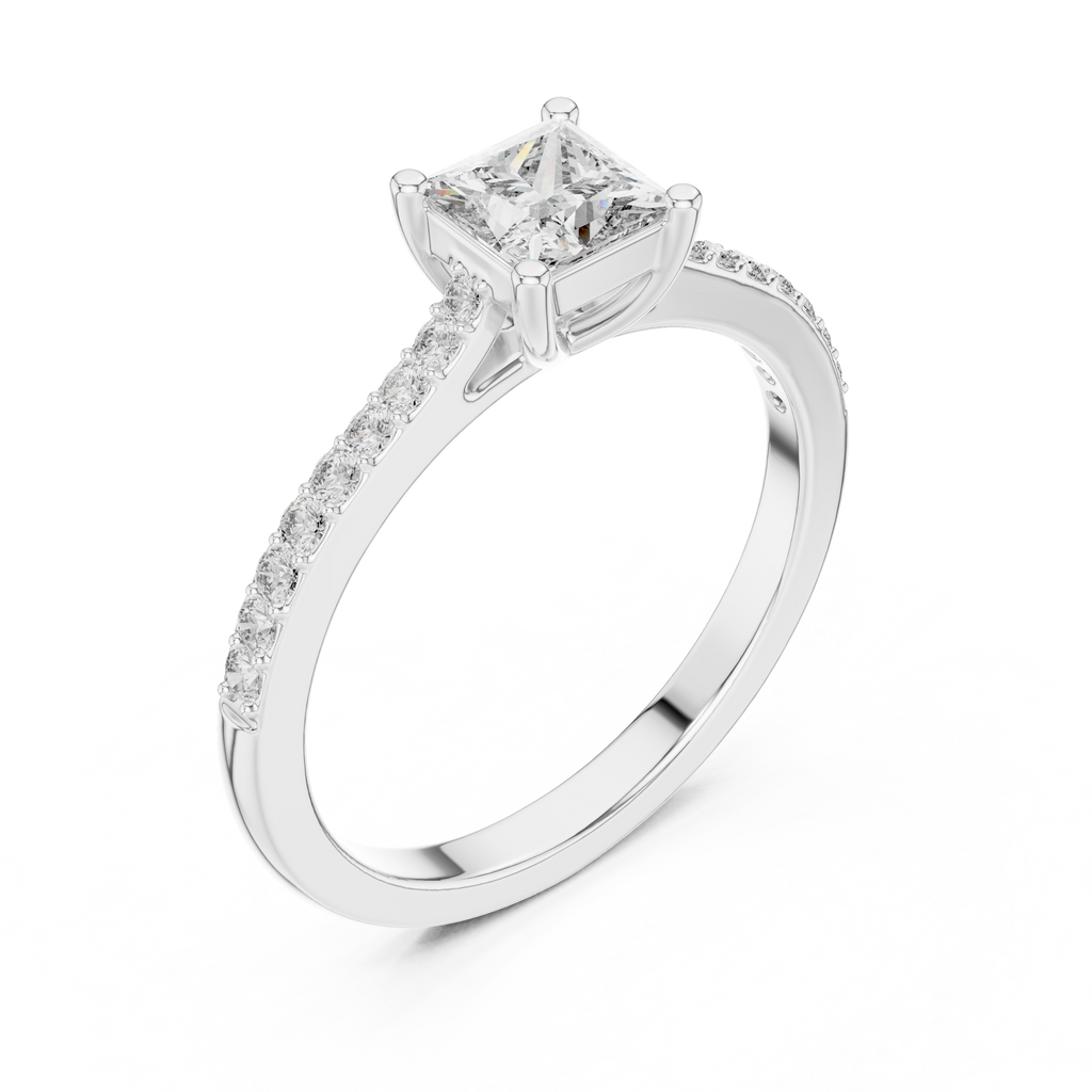 Princess Cut Diamond Engagement Ring with Pavé Band