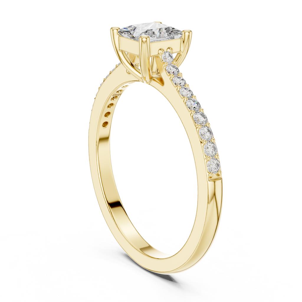 Princess Cut Diamond Engagement Ring with Pavé Band