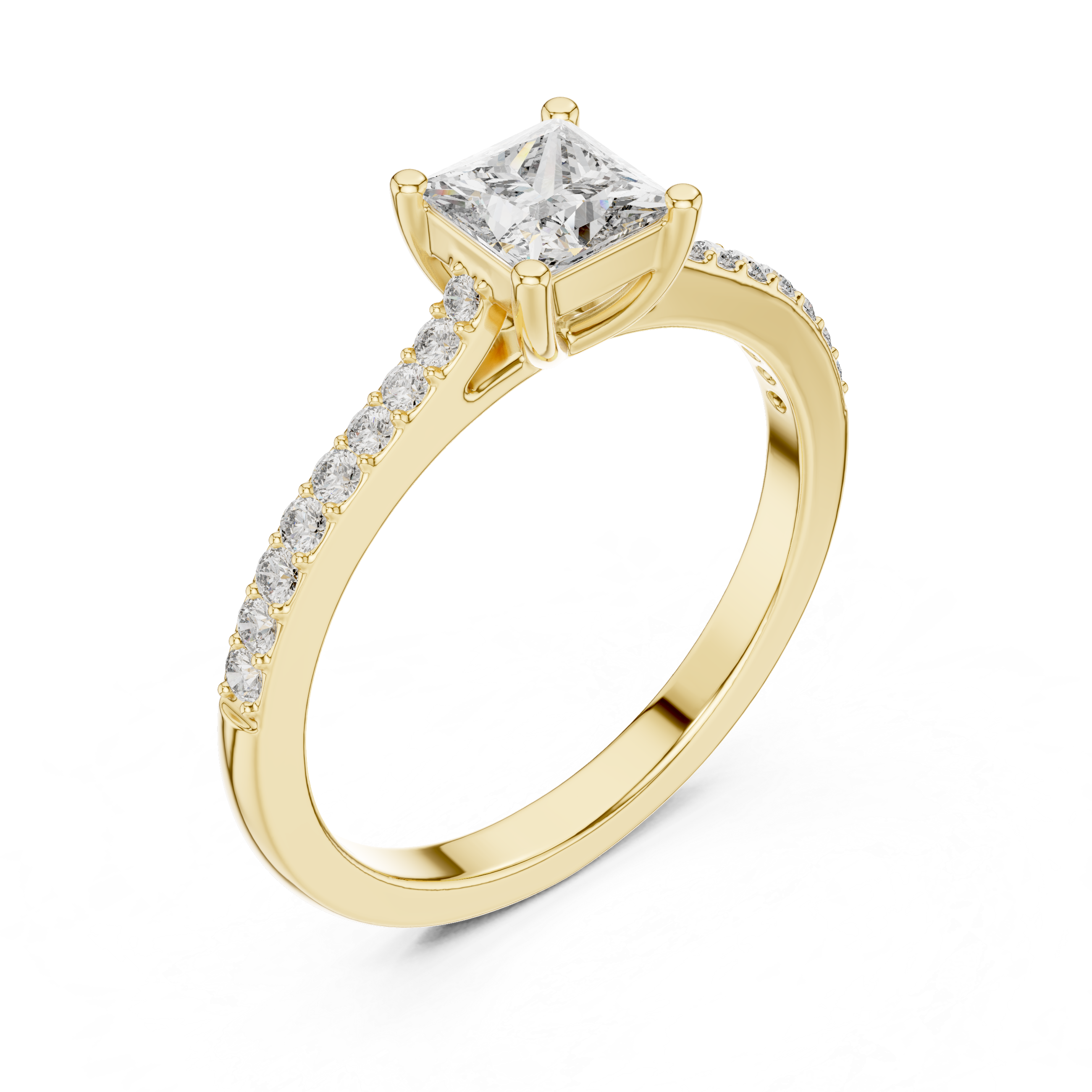 Princess Cut Diamond Engagement Ring with Pavé Band