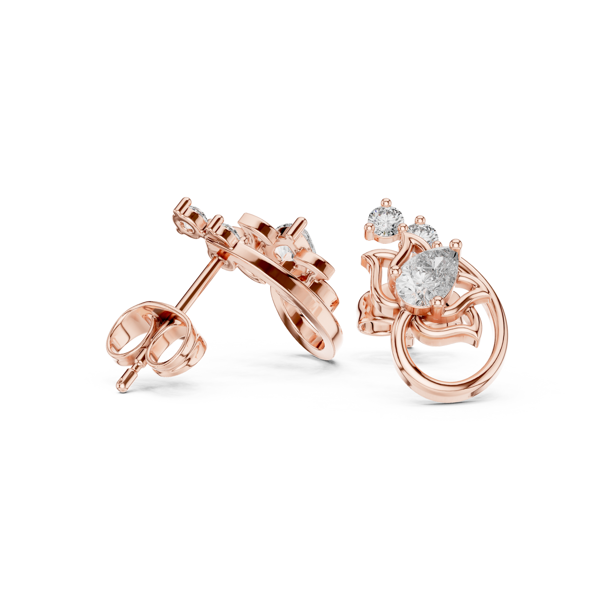 Pear Diamond Nature-Inspired Stud Earrings, side angle — Jewelix Atelier