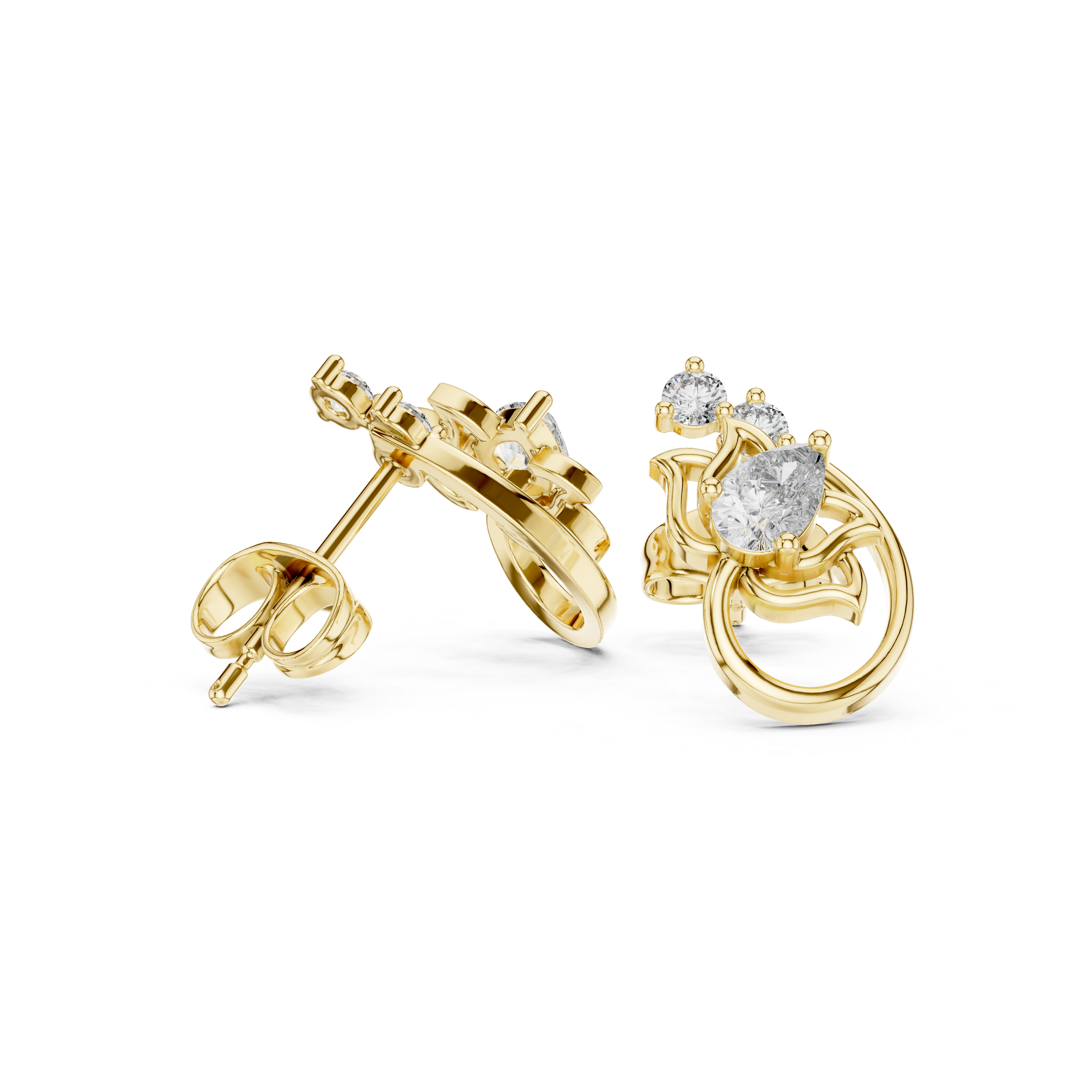 Pear Diamond Nature-Inspired Stud Earrings