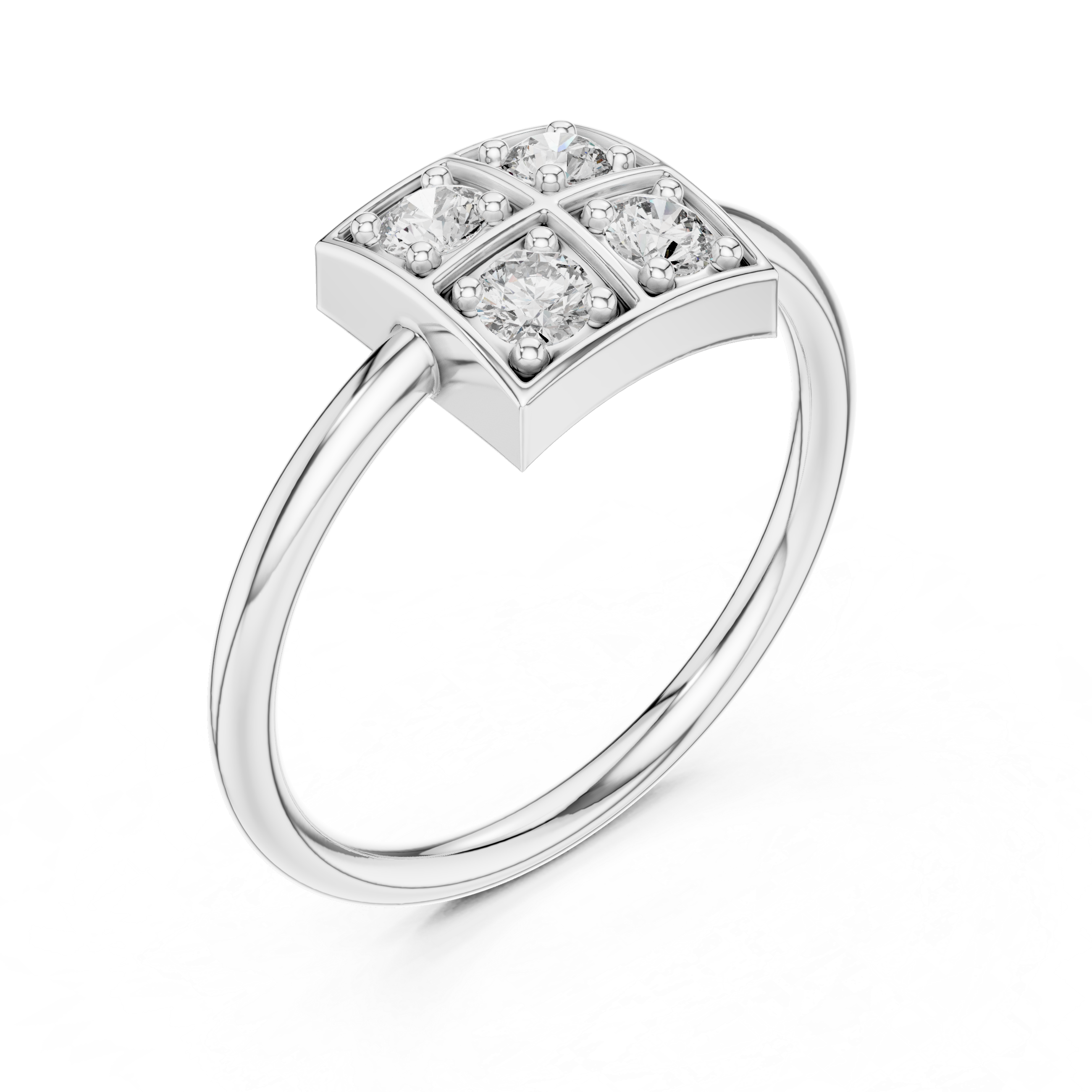 Four Stone Diamond Cluster Ring in Sterling Silver