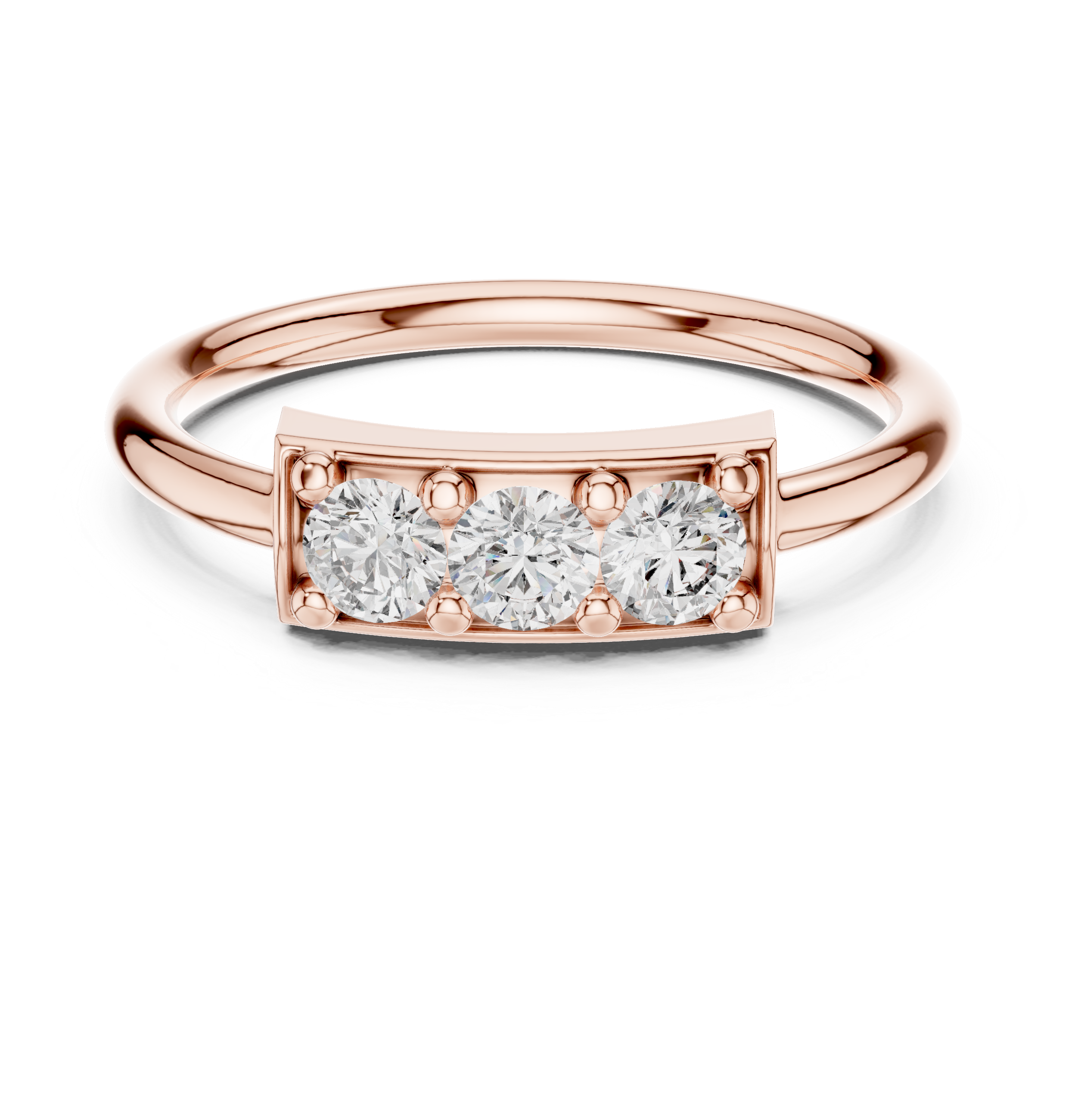 Three Stone Diamond Bar Ring in Sterling Silver