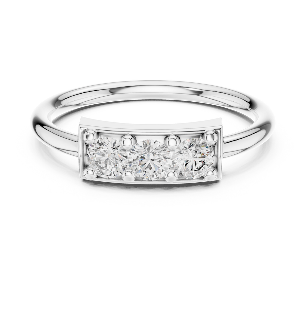 Three Stone Diamond Bar Ring in Sterling Silver