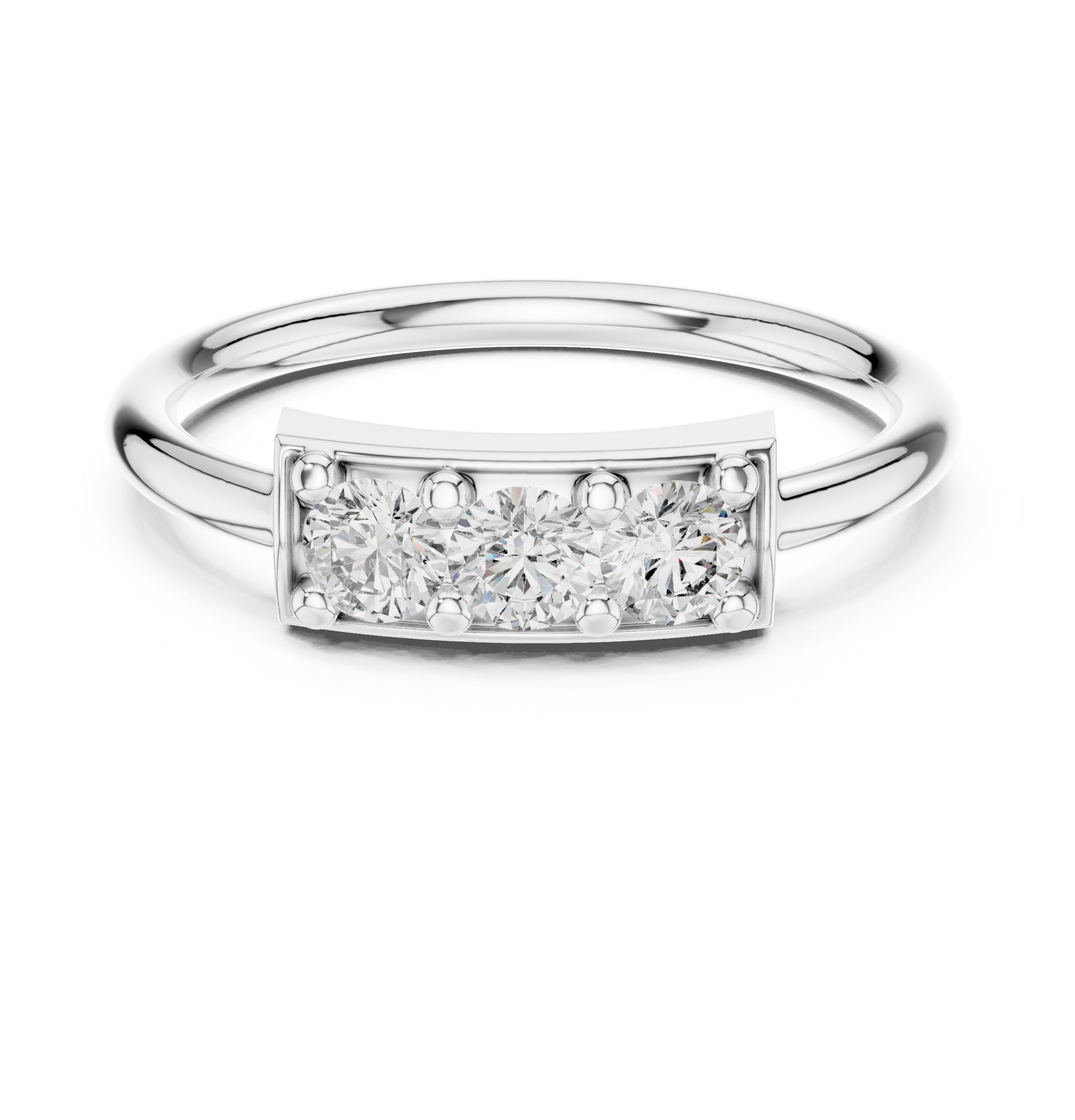 Three Stone Diamond Bar Ring in Sterling Silver