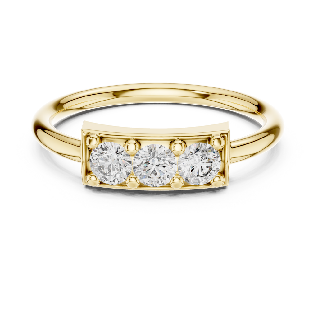 Three Stone Diamond Bar Ring in Sterling Silver