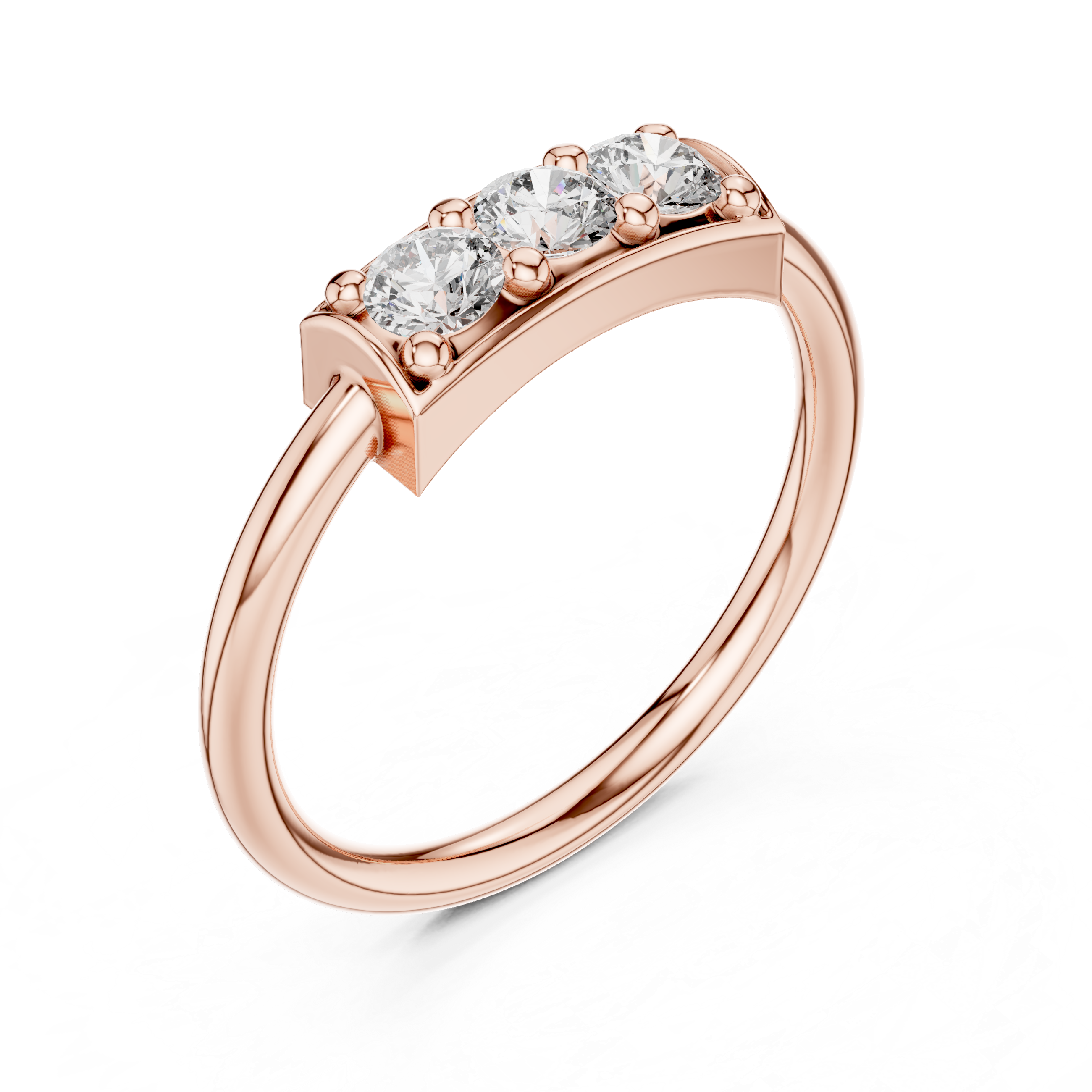 Three Stone Diamond Bar Ring in Sterling Silver