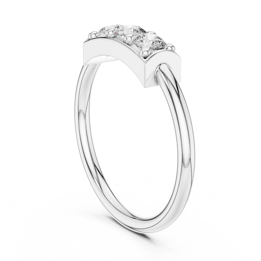 Three Stone Diamond Bar Ring in Sterling Silver