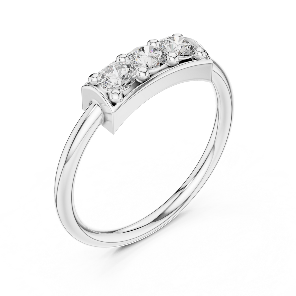 Three Stone Diamond Bar Ring in Sterling Silver