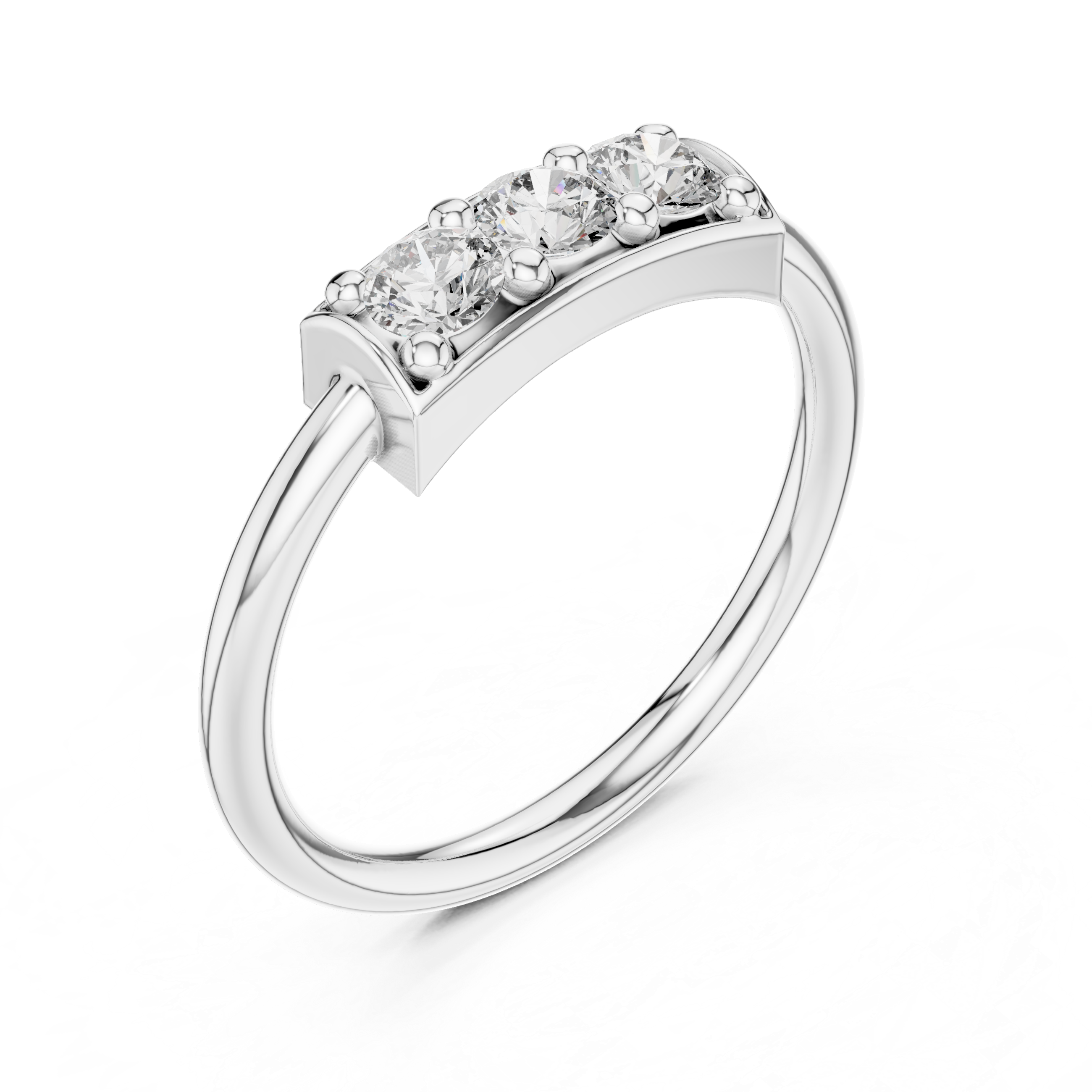 Three Stone Diamond Bar Ring in Sterling Silver