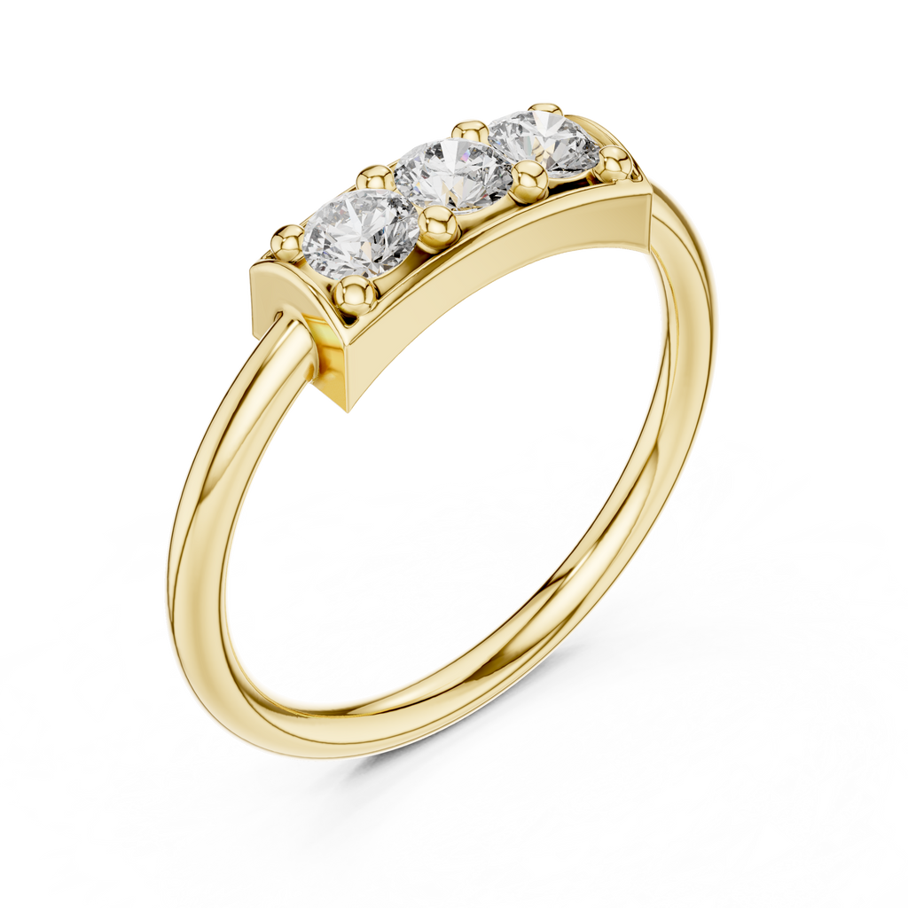 Three Stone Diamond Bar Ring in Sterling Silver
