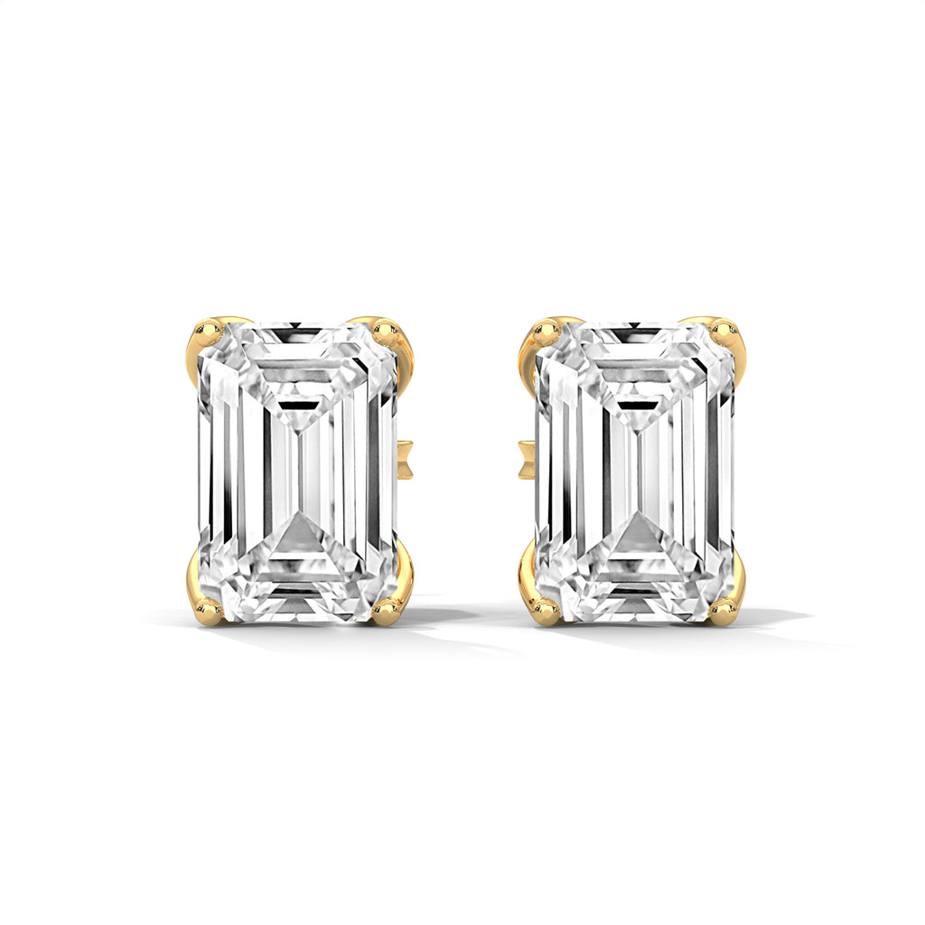Emerald Cut Solitaire Diamond Stud Earrings