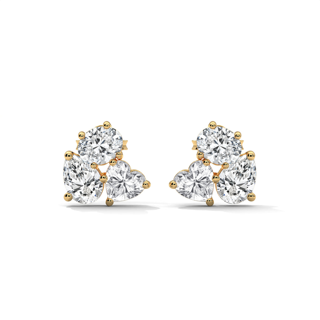 Mixed Shape Diamond Cluster Stud Earrings