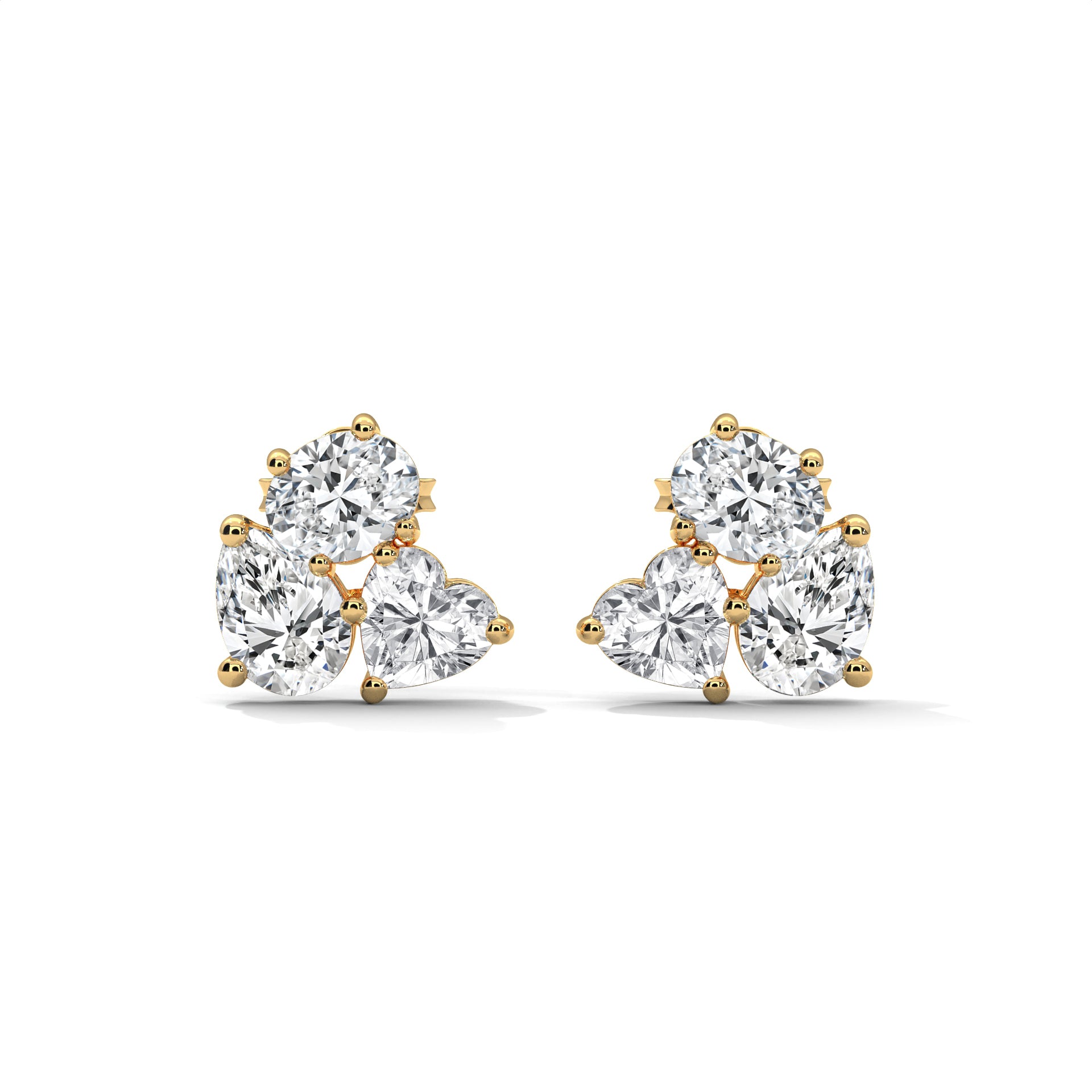 Mixed Shape Diamond Cluster Stud Earrings