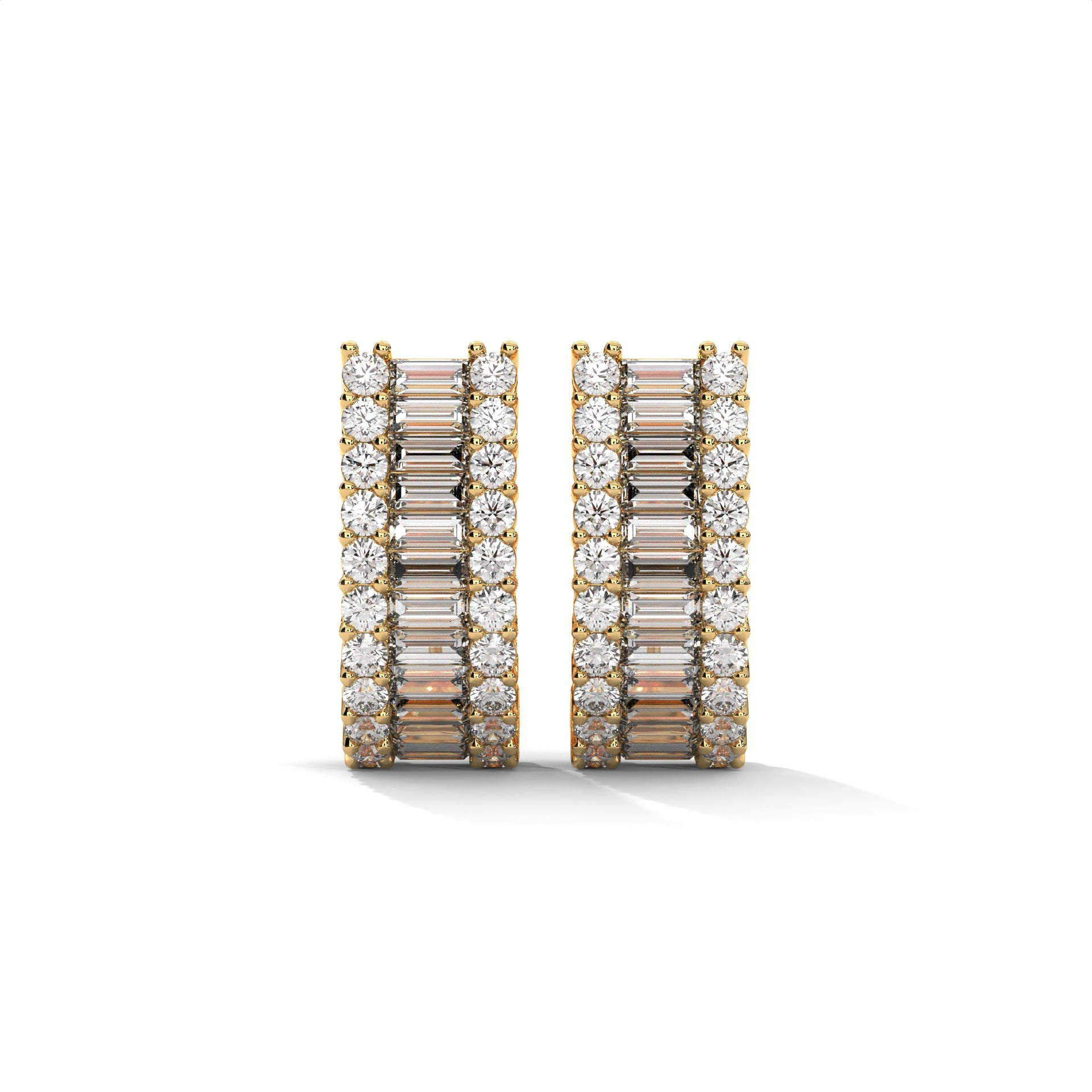 Baguette & Round Diamond Statement Hoop Earrings