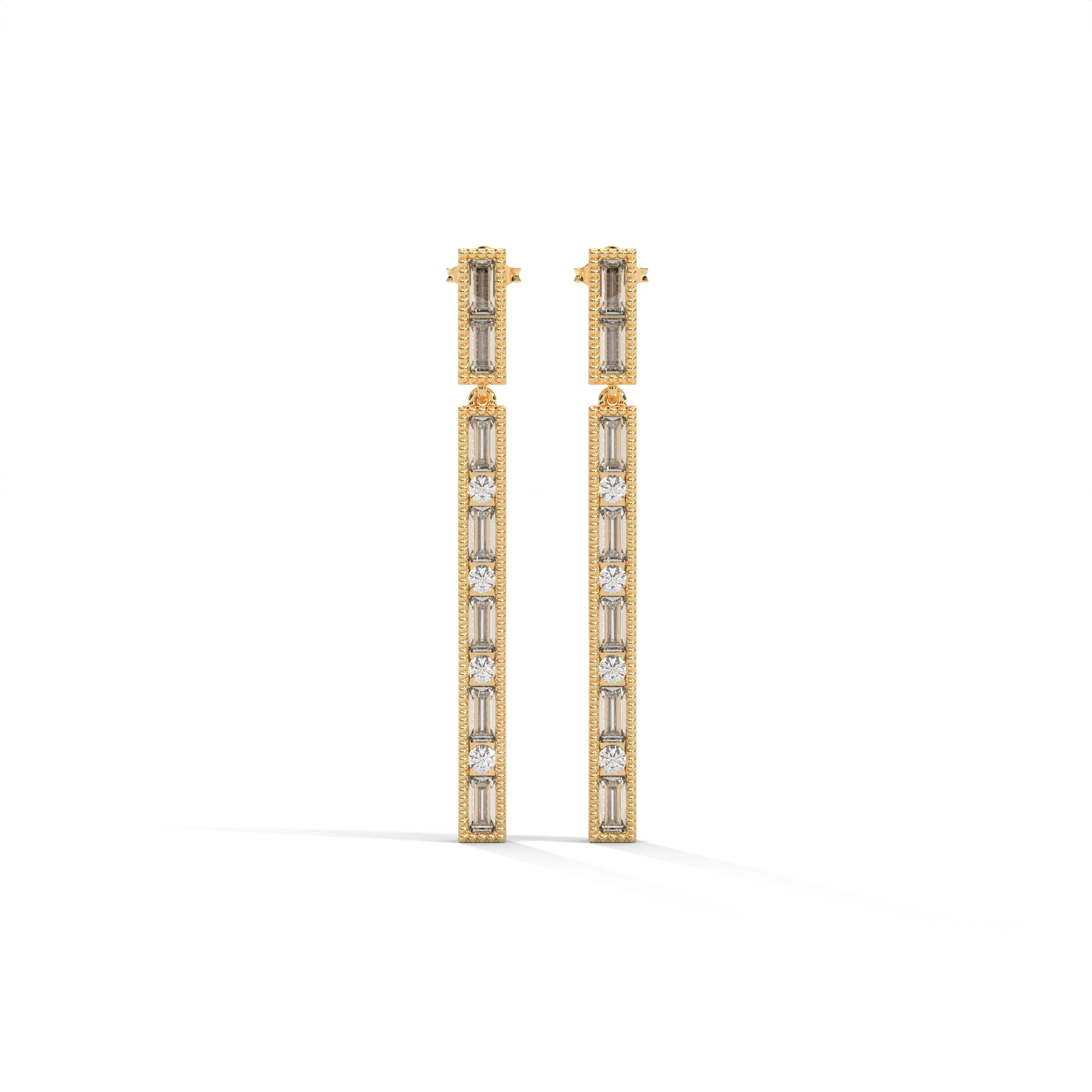Baguette & Round Diamond Bar Drop Earrings