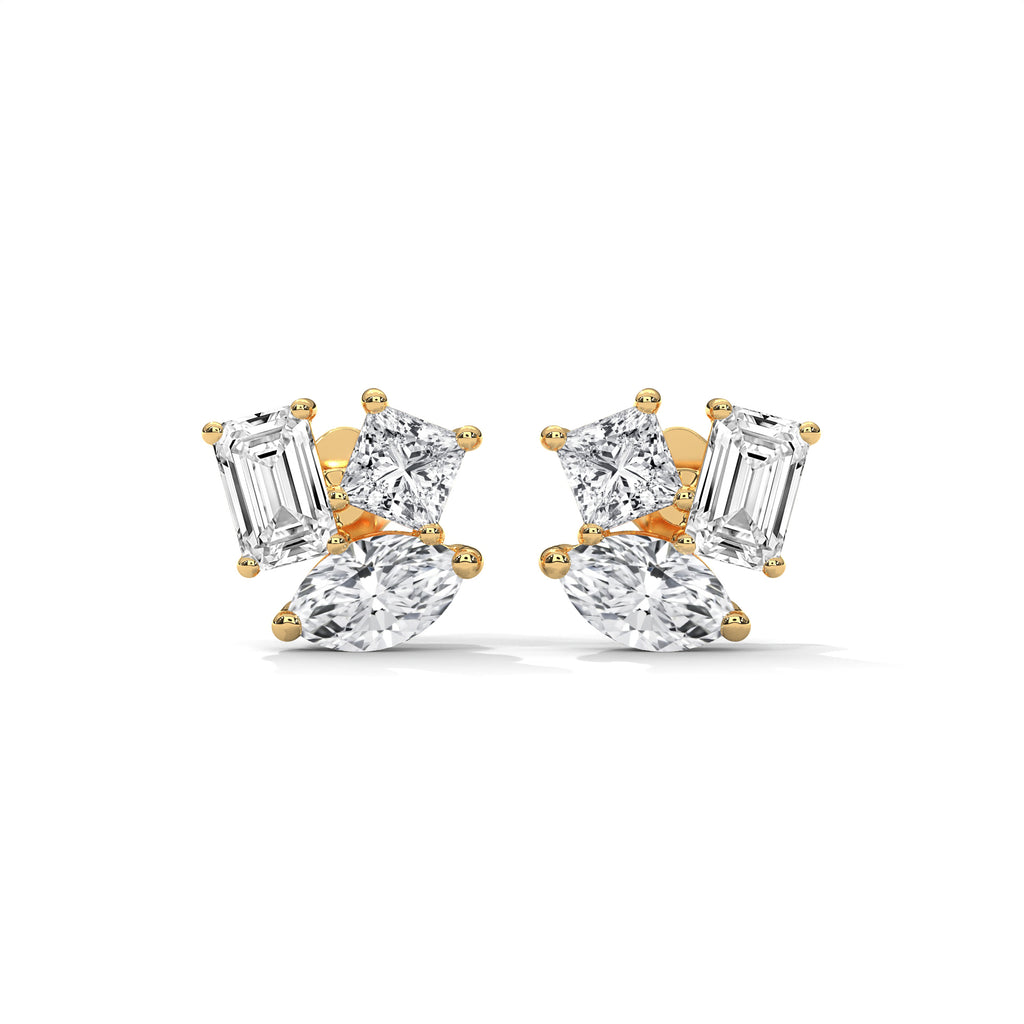 Mixed Shape Diamond Cluster Stud Earrings
