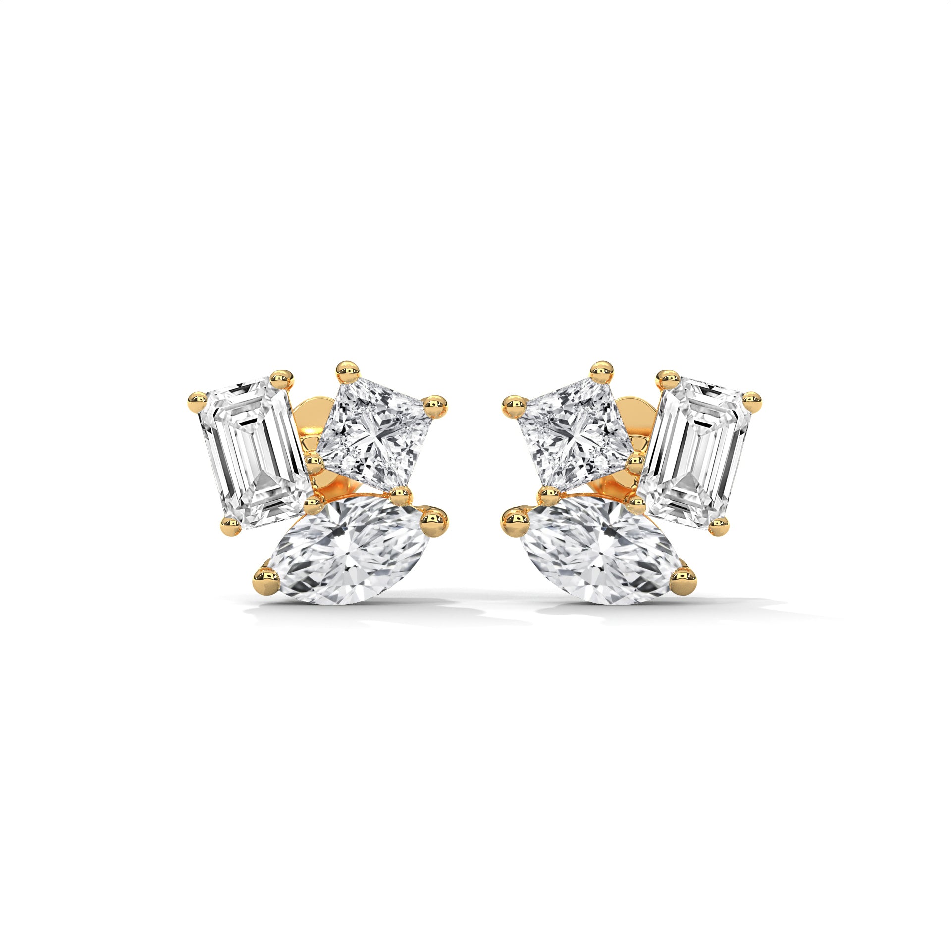 Mixed Shape Diamond Cluster Stud Earrings