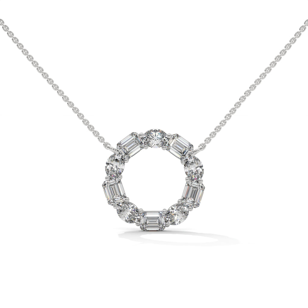 Emerald & Oval Diamond Circle Pendant