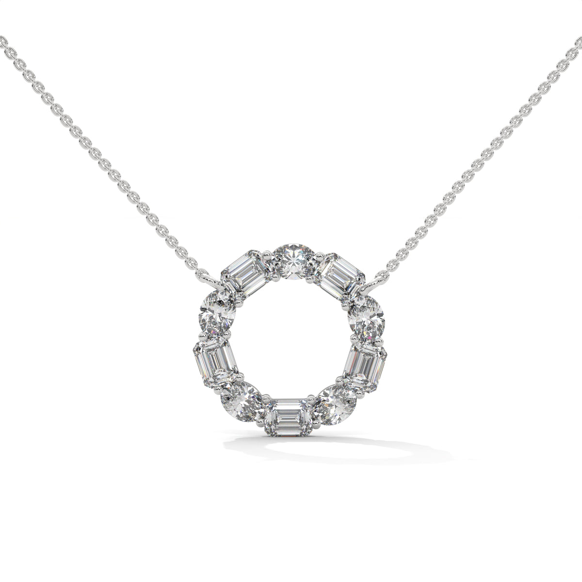 Emerald & Oval Diamond Circle Pendant – view 1 of 9, lab grown diamond necklace | Jewelix Atelier