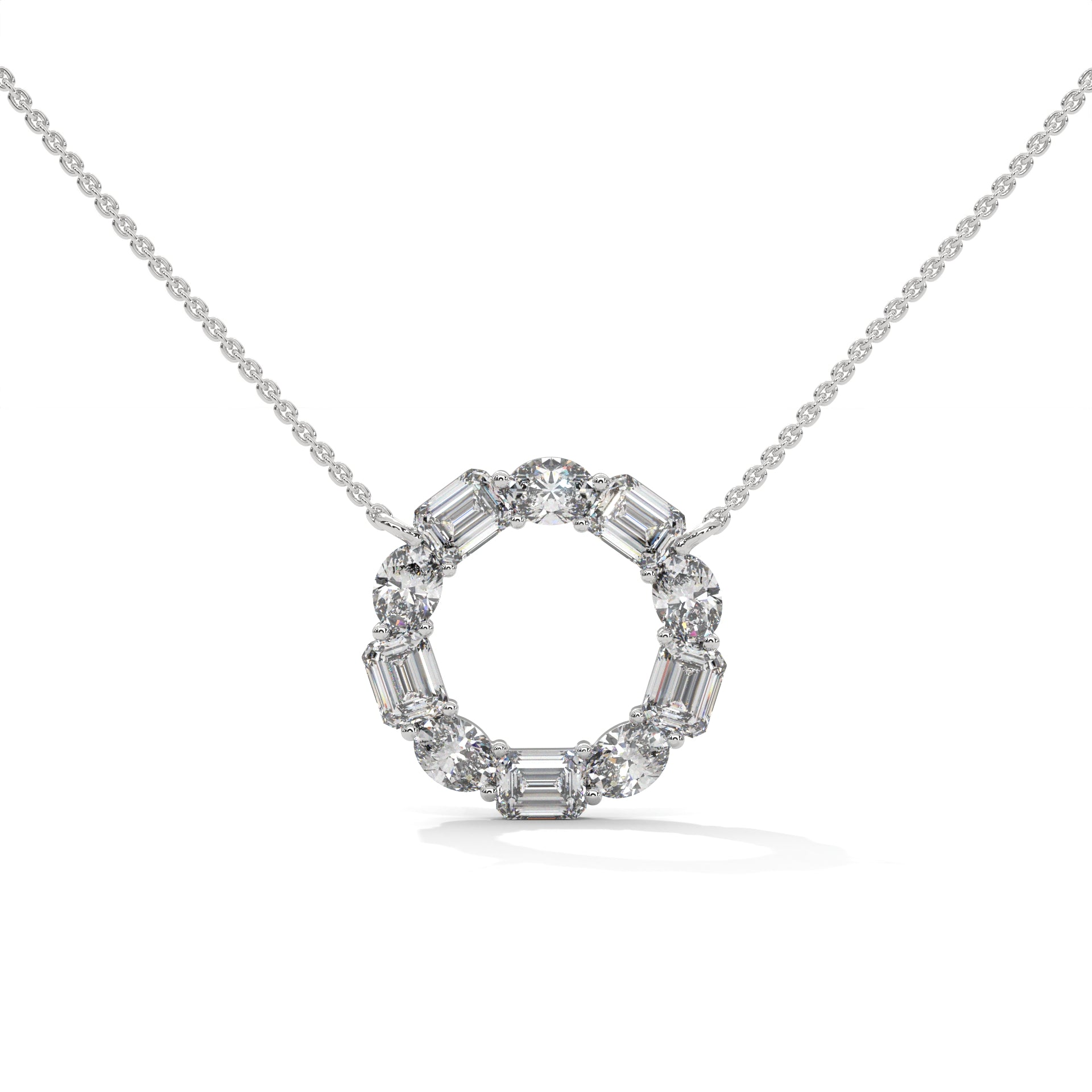 Emerald & Oval Diamond Circle Pendant