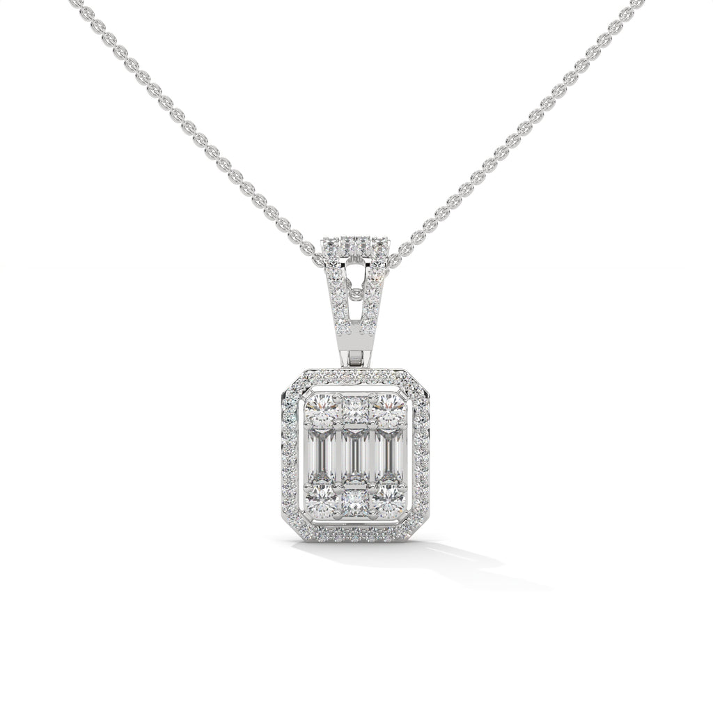 Baguette & Round Diamond Halo Pendant