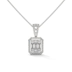 Baguette & Round Diamond Halo Pendant