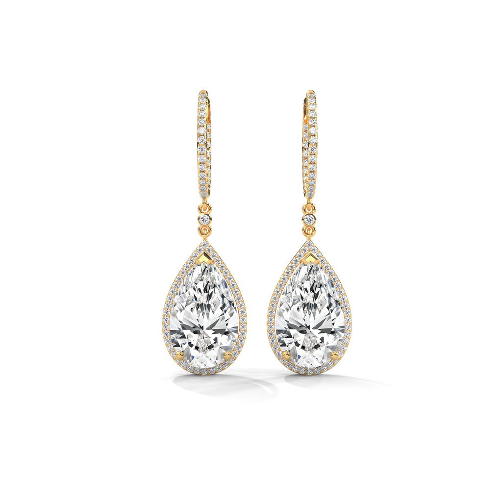 Pear Halo Diamond Drop Hoop Earrings
